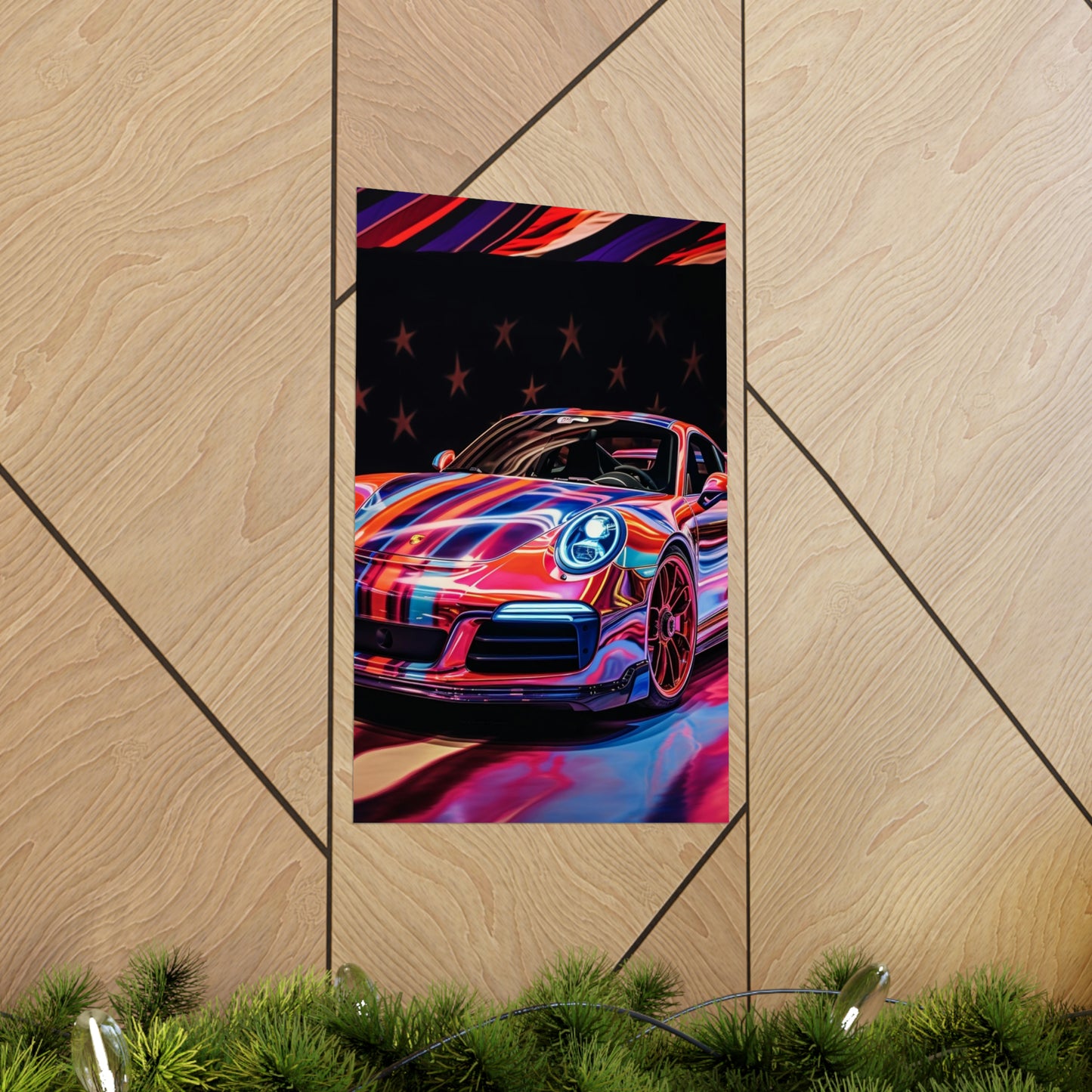 Premium Matte Vertical Posters American Flag Colored Porsche 4