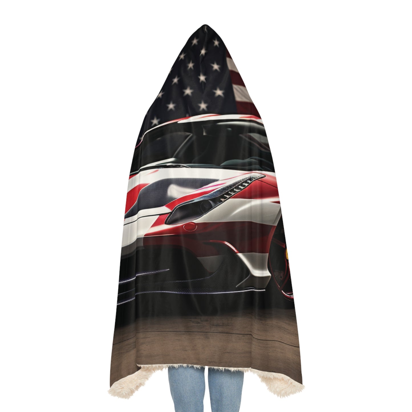 Snuggle Hooded Blanket American Flag Background Ferrari 2