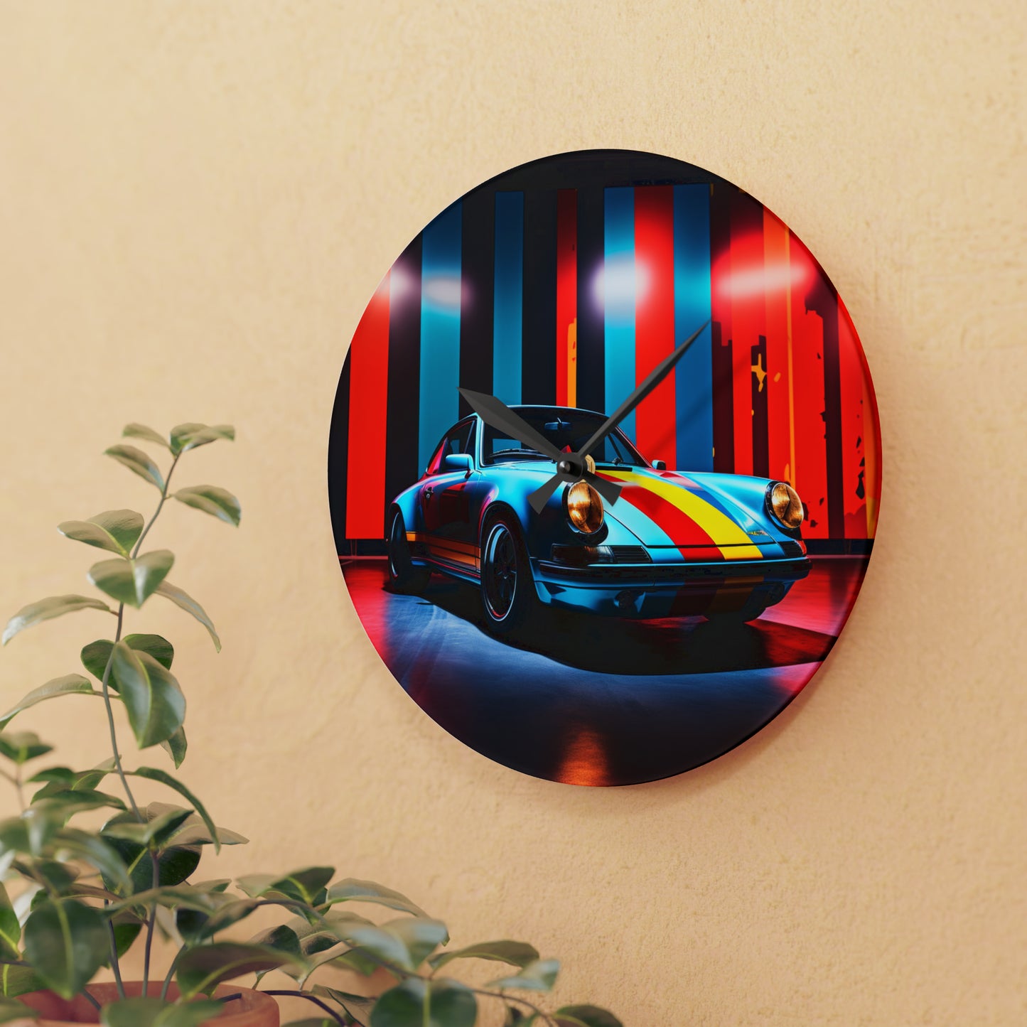 Acrylic Wall Clock Macro American Flag Porsche 3