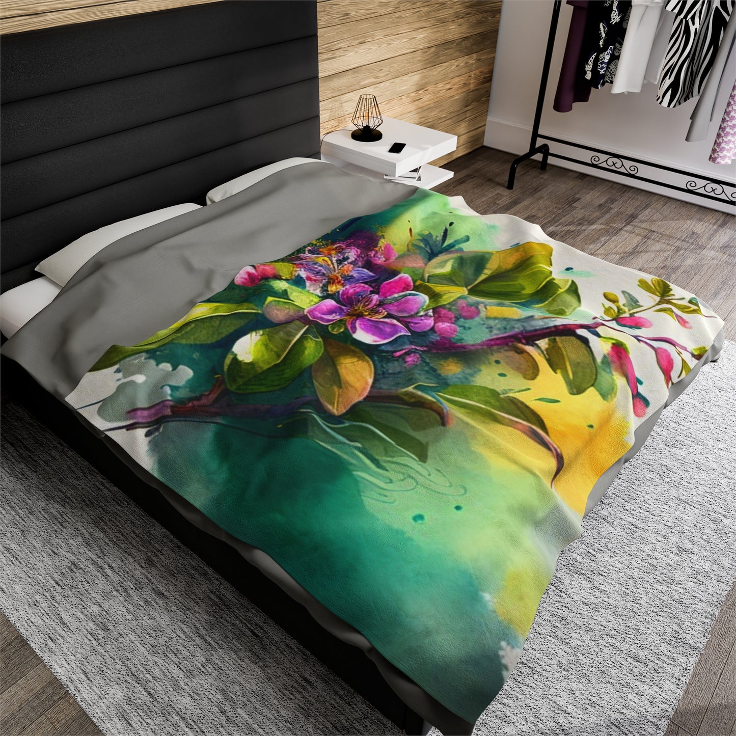 Velveteen Plush Blanket Mother Nature Bright Spring Colors Realistic Watercolor 1