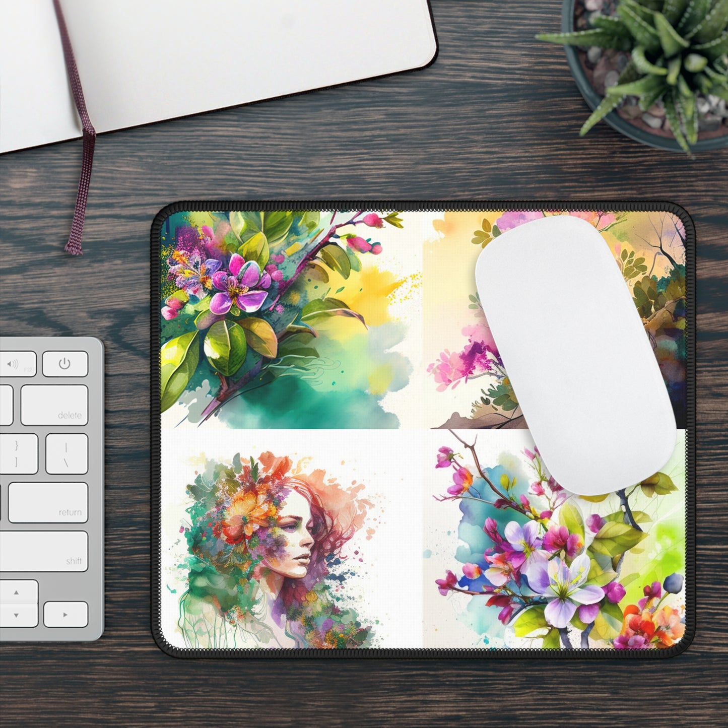 Gaming Mouse Pad  Mother Nature Bright Spring Colors Realistic Watercolor 5