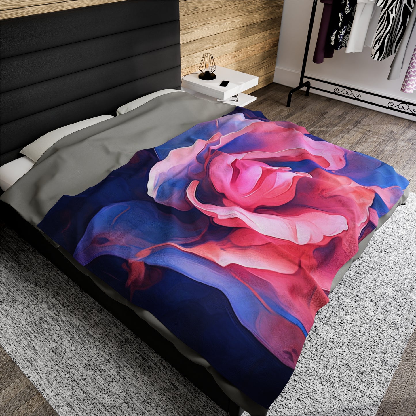 Velveteen Plush Blanket Pink & Blue Tulip Rose 1