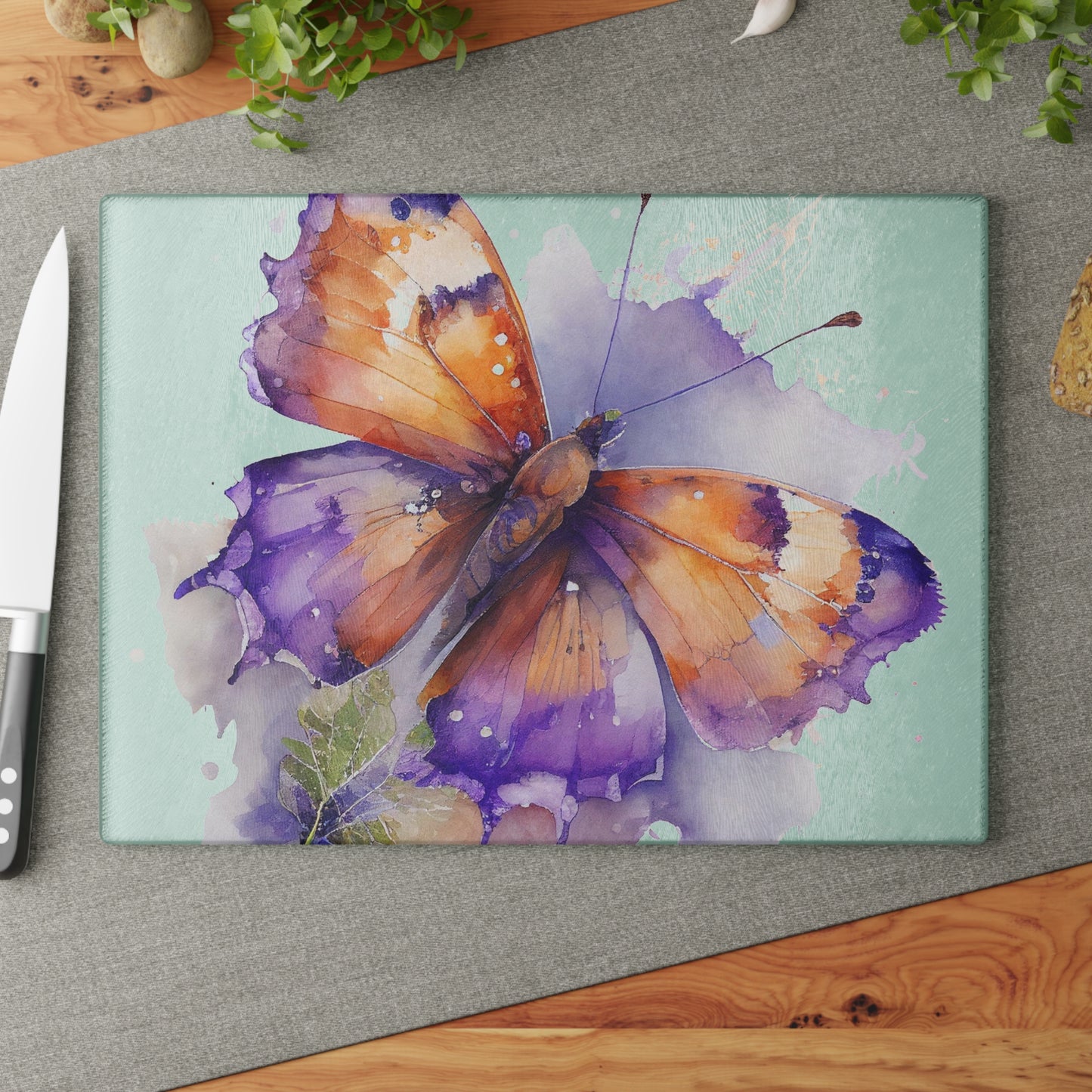 Glass Cutting Board MerlinRose Watercolor Butterfly 2