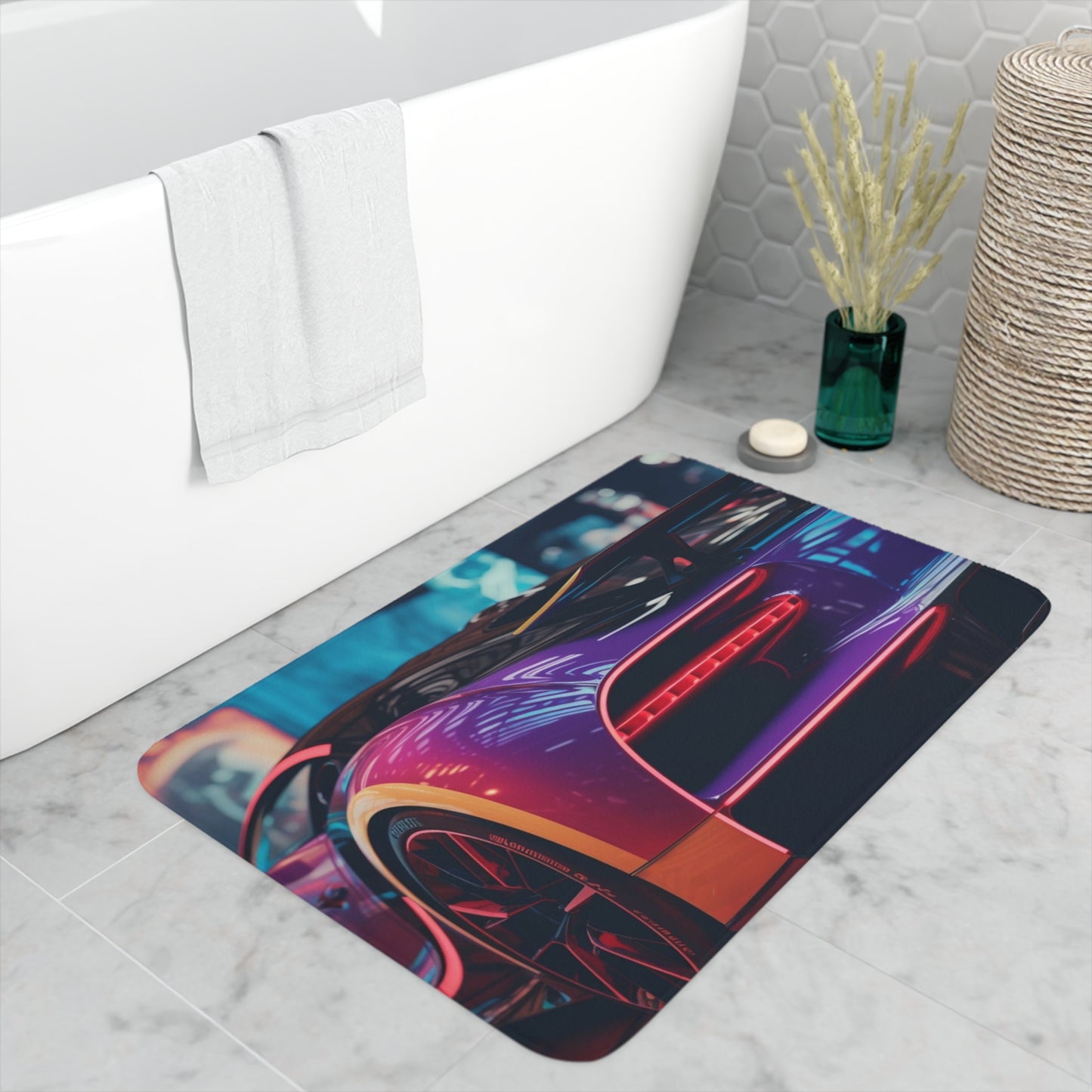 Memory Foam Bath Mat Hyper Bugatti Neon Chiron 3