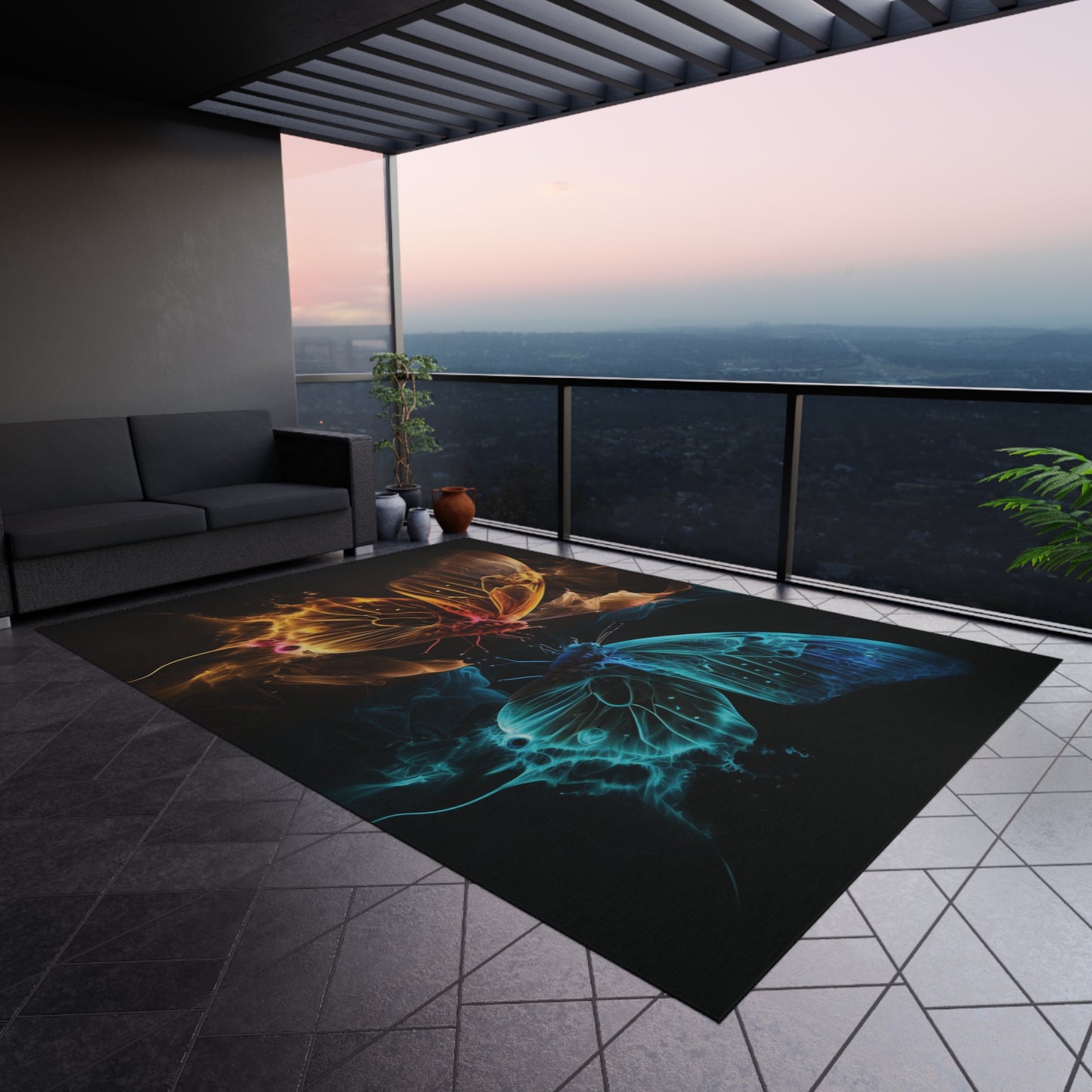 Outdoor Rug  Kiss Neon Butterfly 9