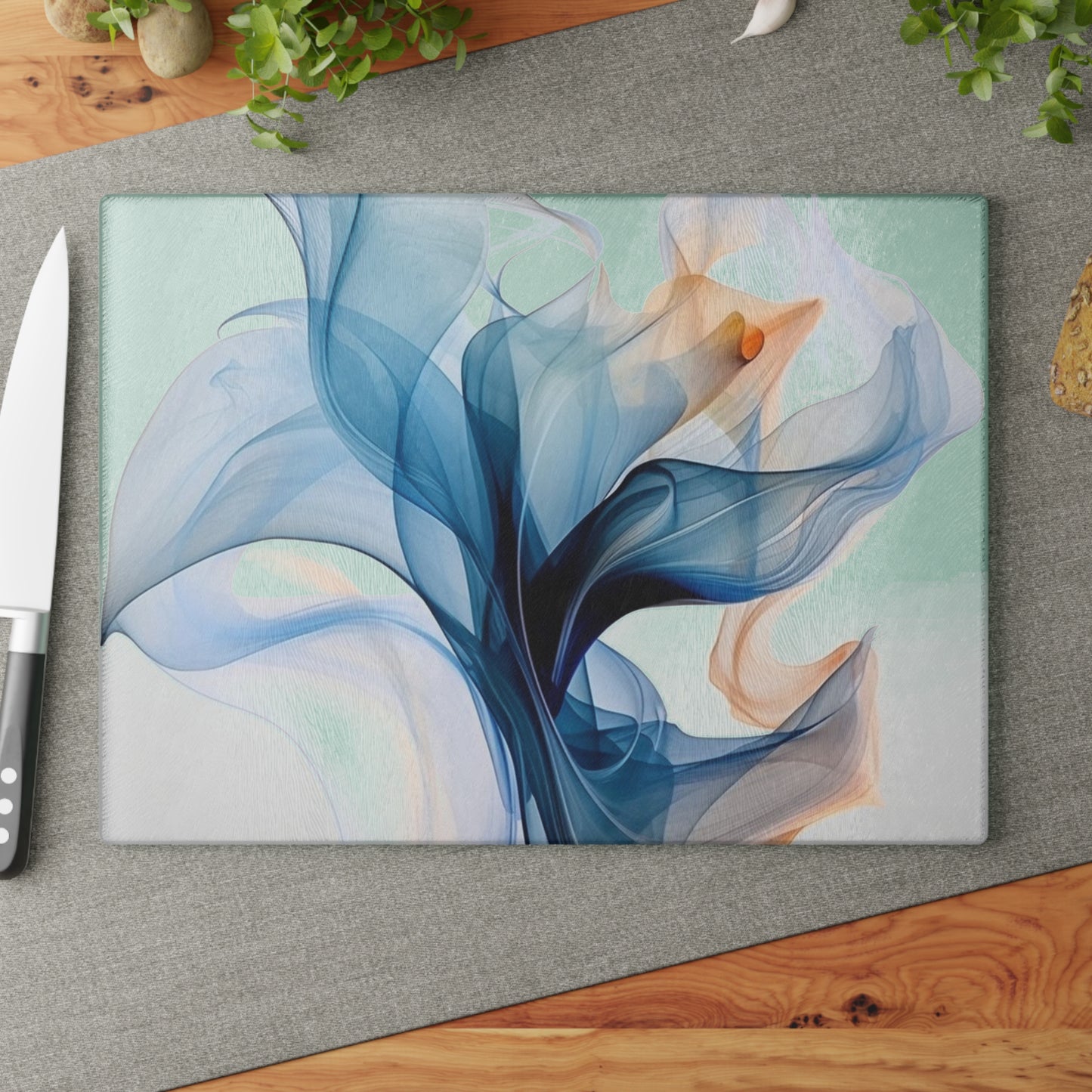 Glass Cutting Board Blue Tluip Abstract 3