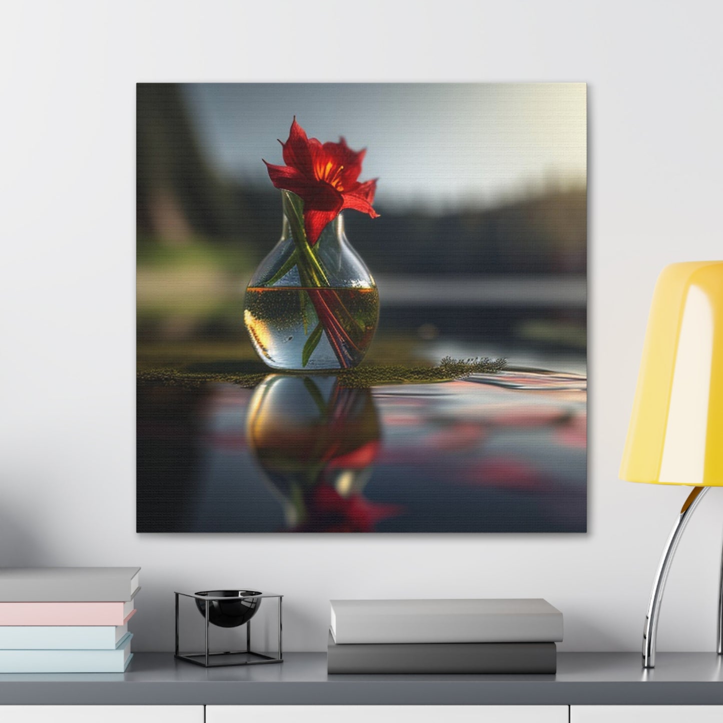 Canvas Gallery Wraps Red Lily in a Glass vase 3