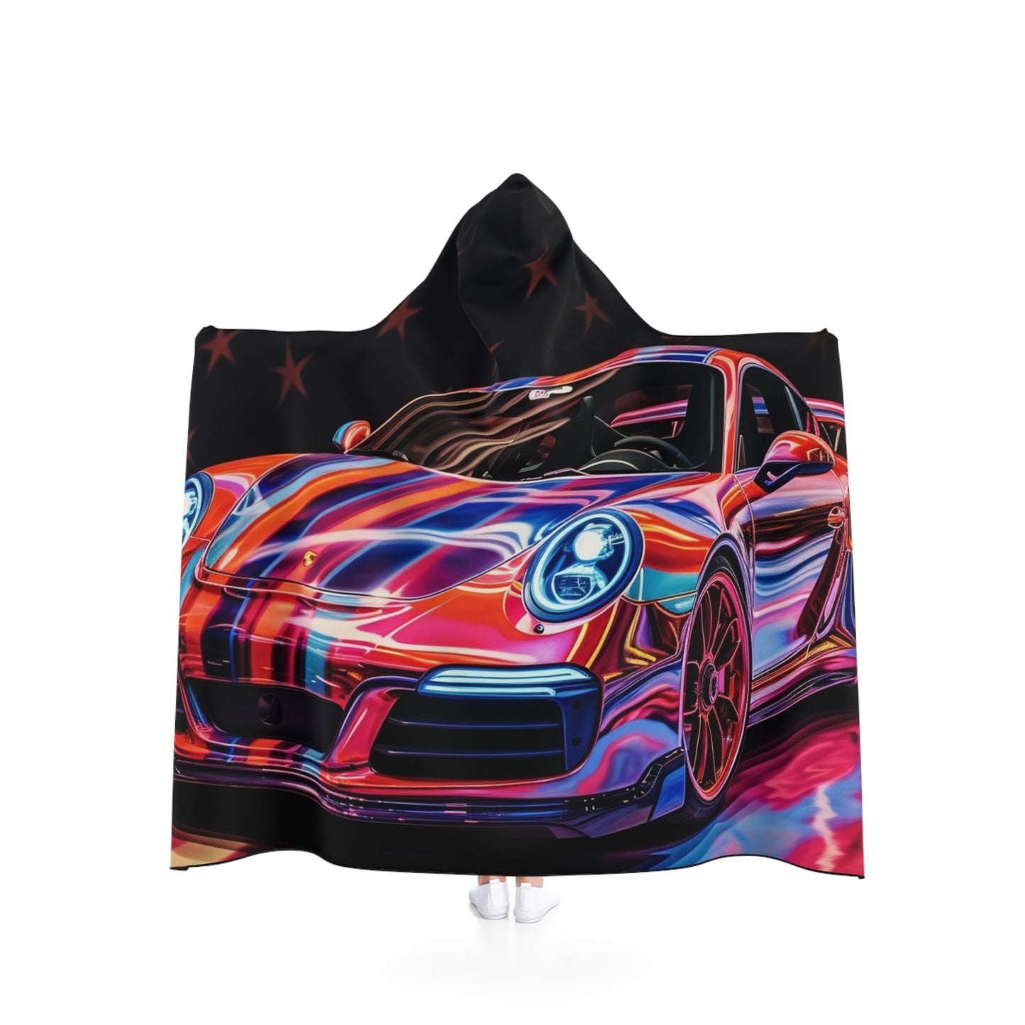 Hooded Blanket American Flag Colored Porsche 1