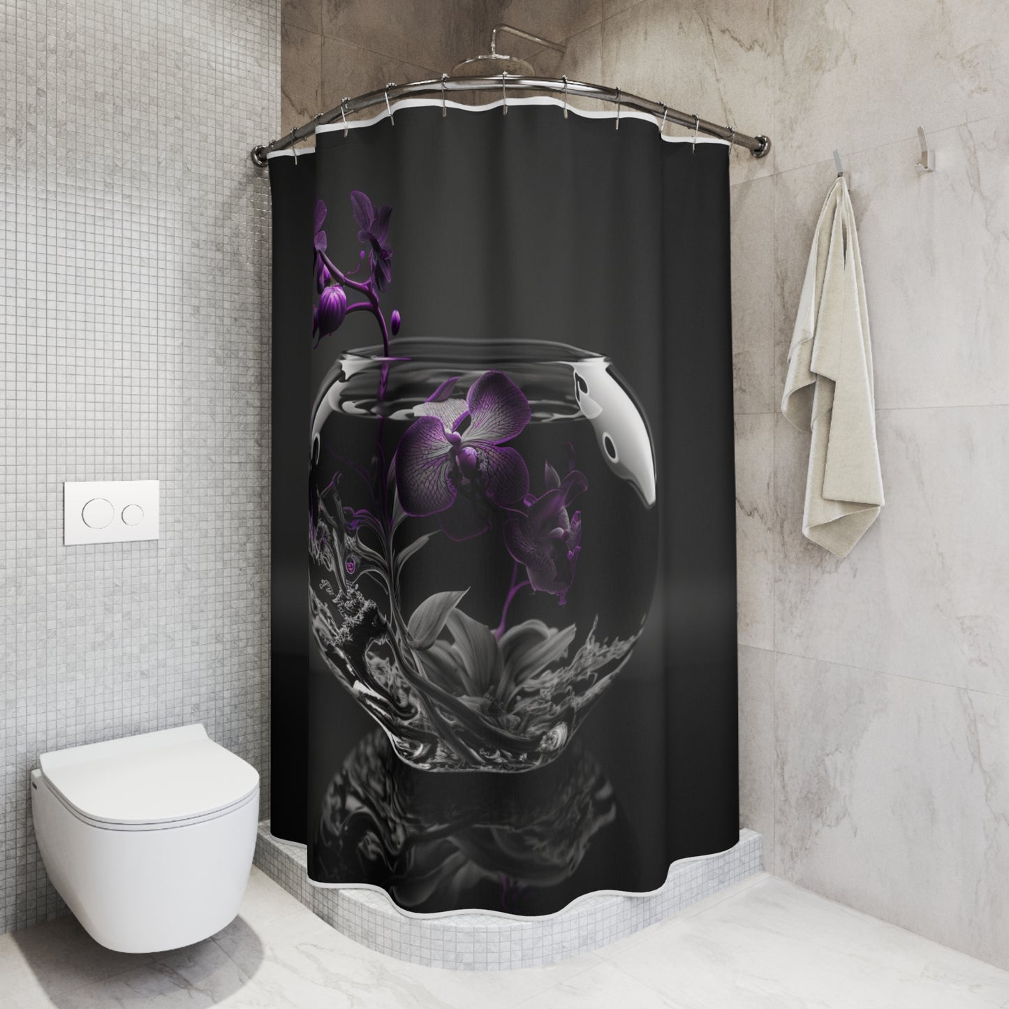 Polyester Shower Curtain Purple Orchid Glass vase 3