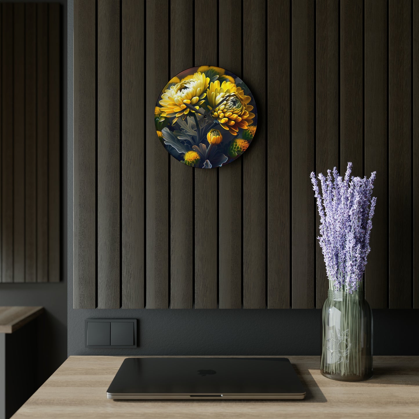 Acrylic Wall Clock Yellow Hermosas Flores Amarillas 2