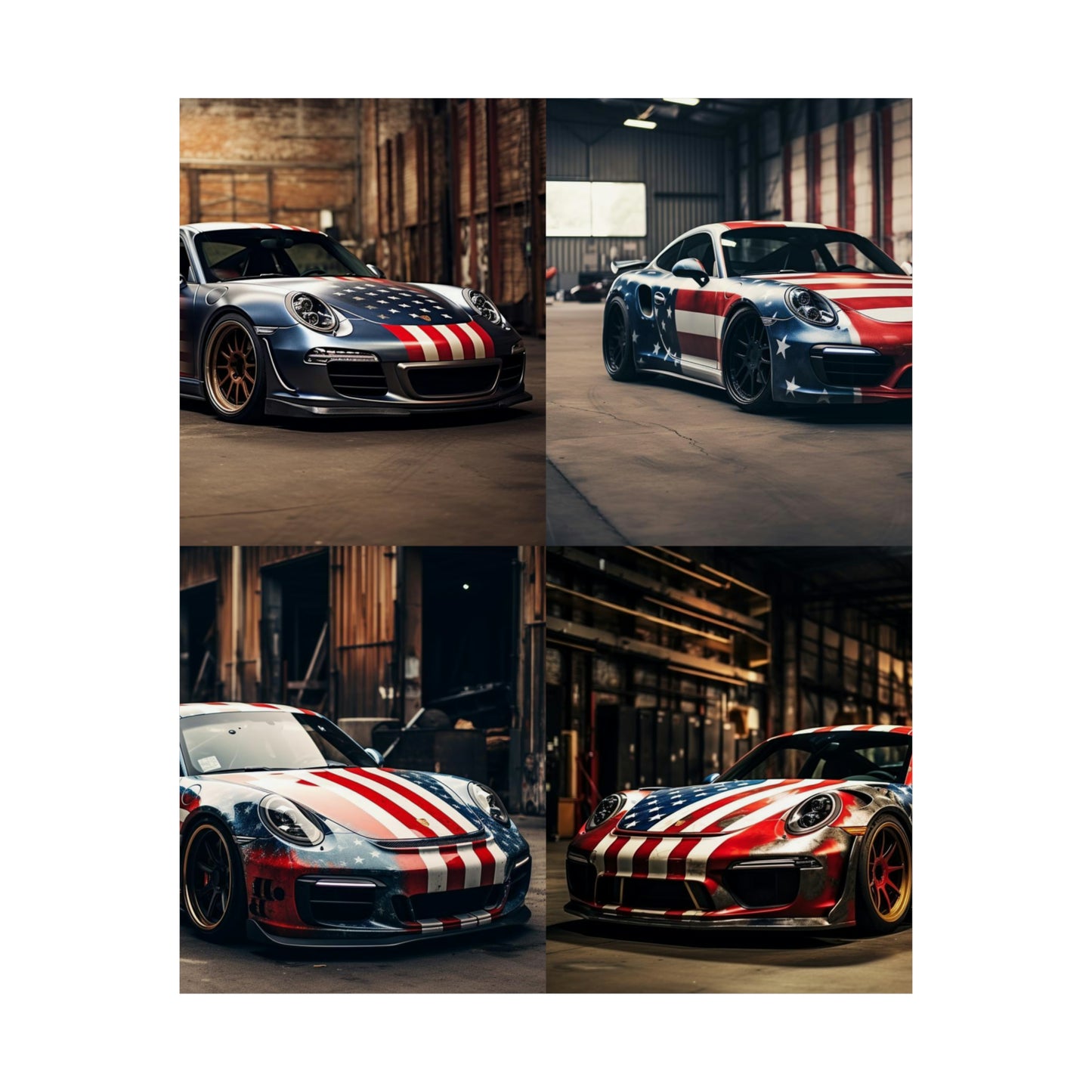 Premium Matte Vertical Posters American Flag Porsche 5