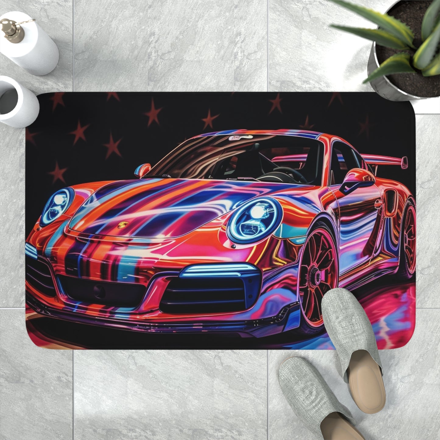 Memory Foam Bath Mat American Flag Colored Porsche 3