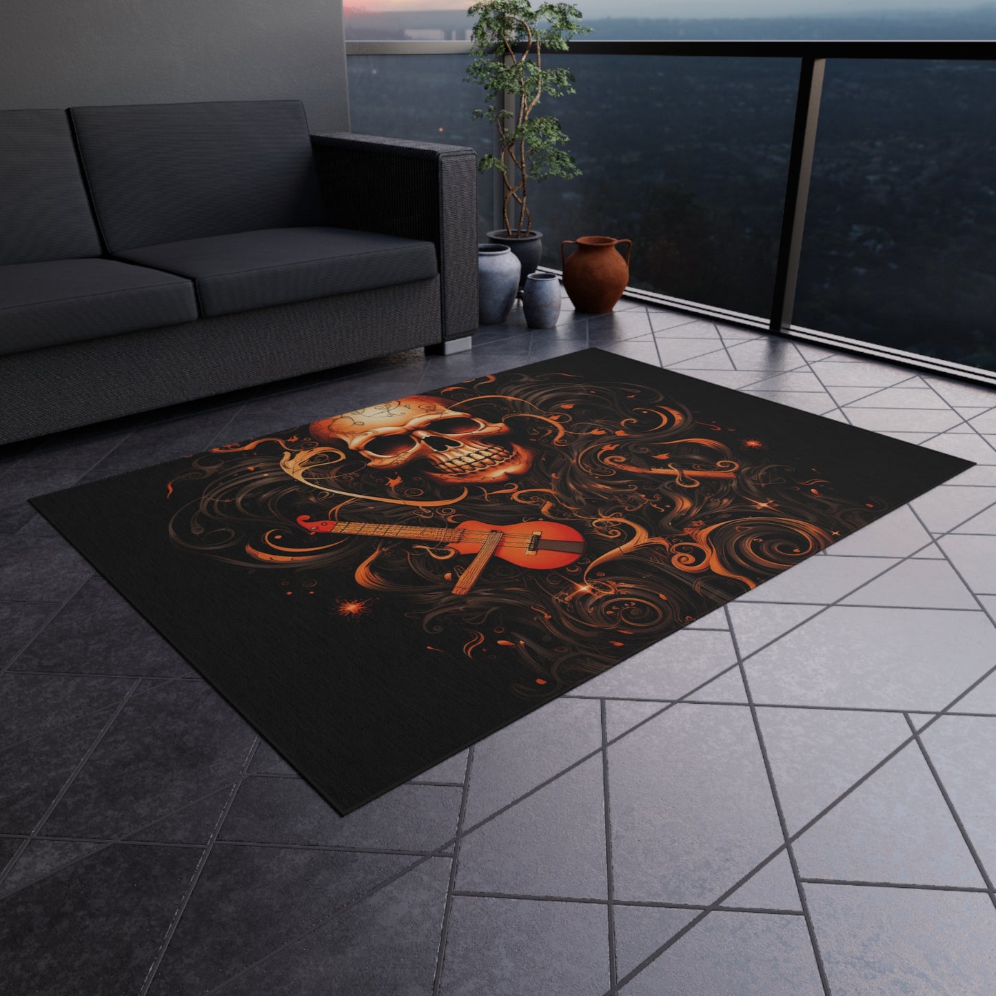 Outdoor Rug  Skull Treble Clef 4