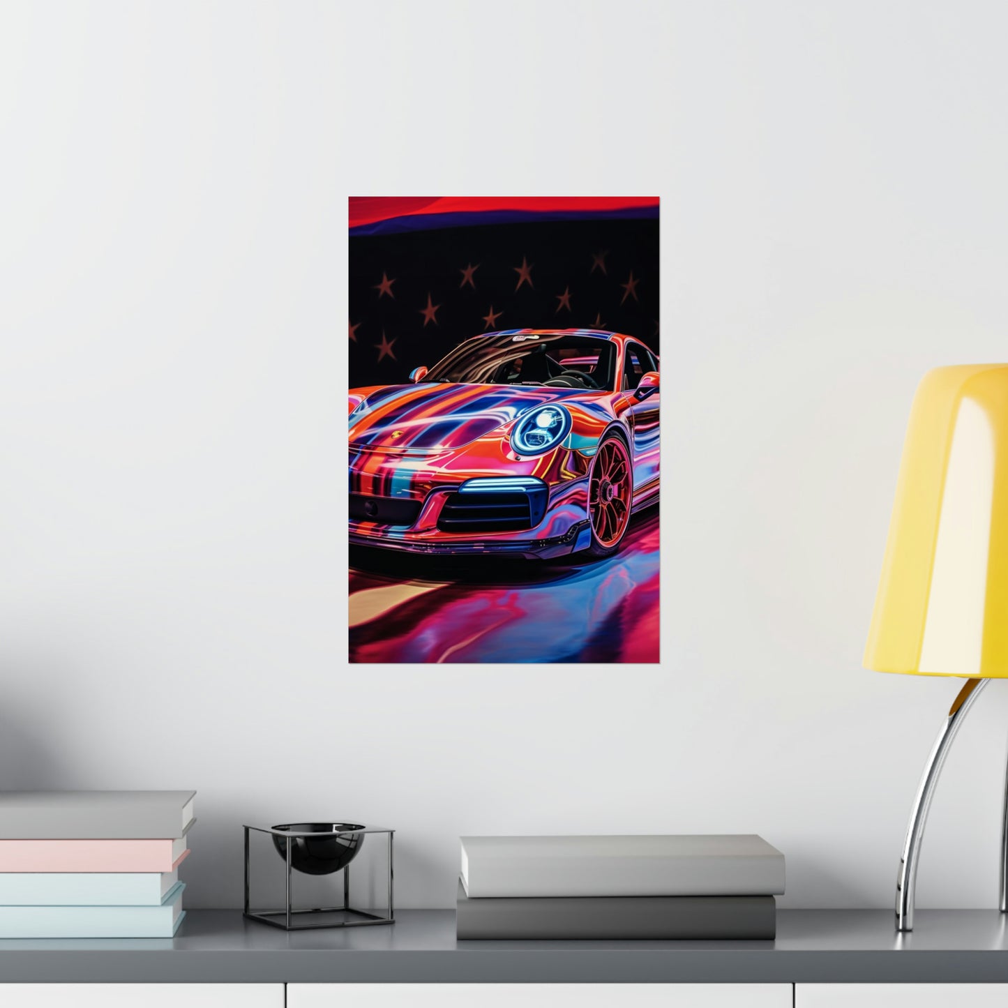 Premium Matte Vertical Posters American Flag Colored Porsche 3