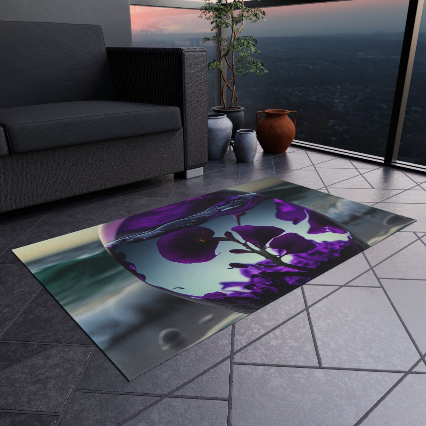 Outdoor Rug  Purple Sweet pea in a vase 4