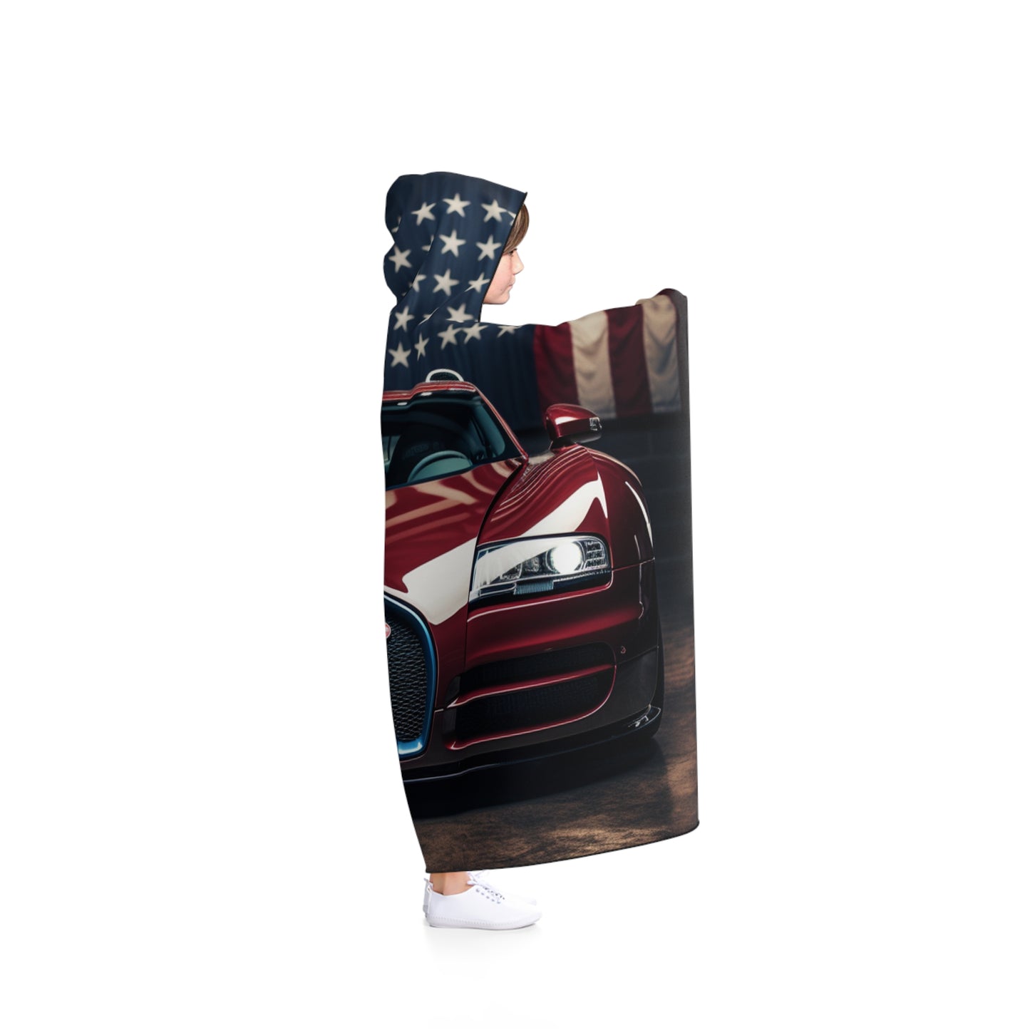 Hooded Blanket American Flag Background Bugatti 1