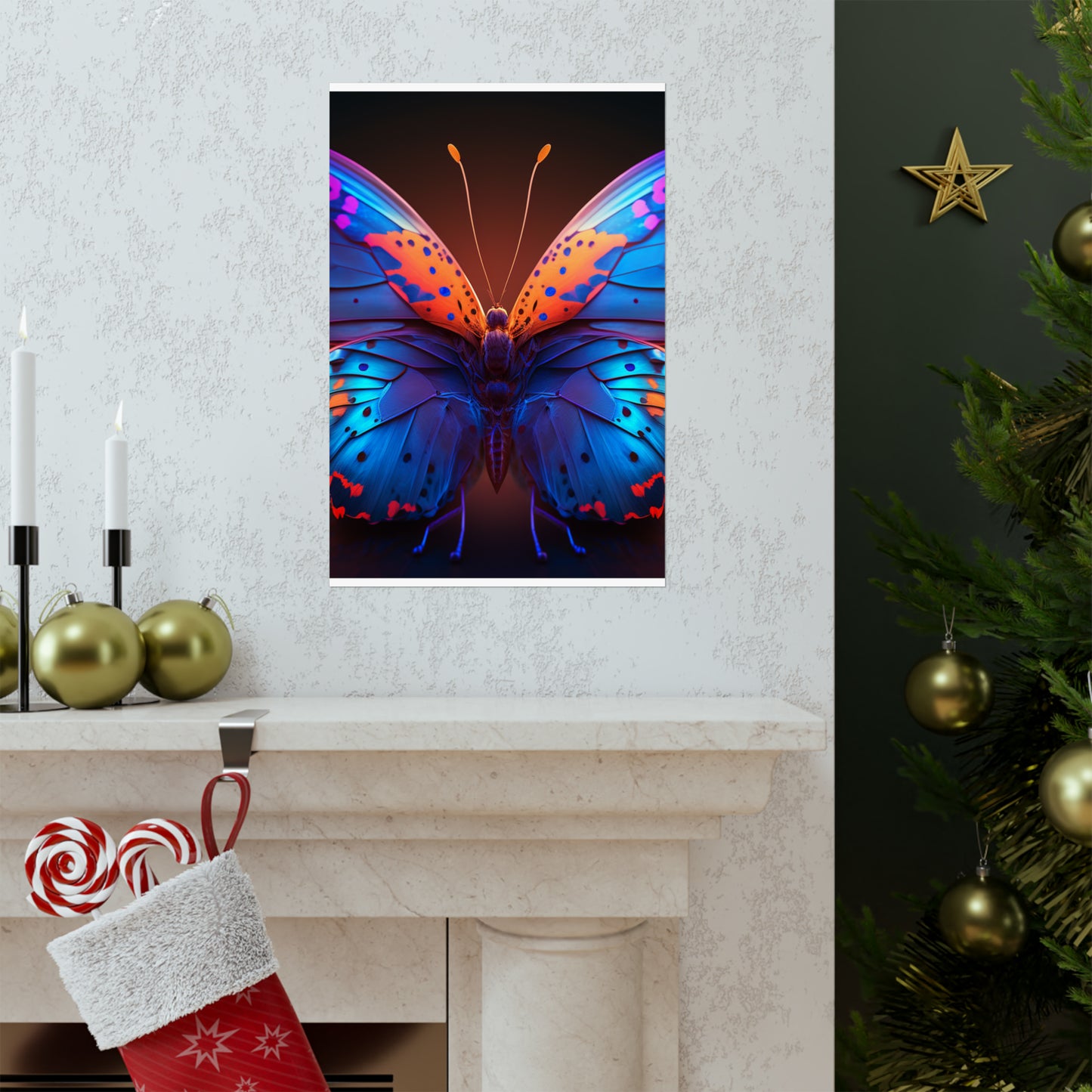 Premium Matte Vertical Posters Neon Butterfly Macro 3