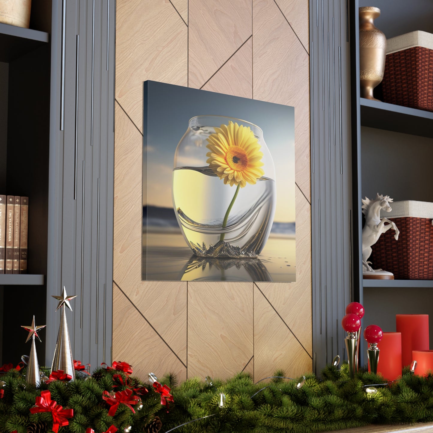 Canvas Gallery Wraps yello Gerbera glass 1