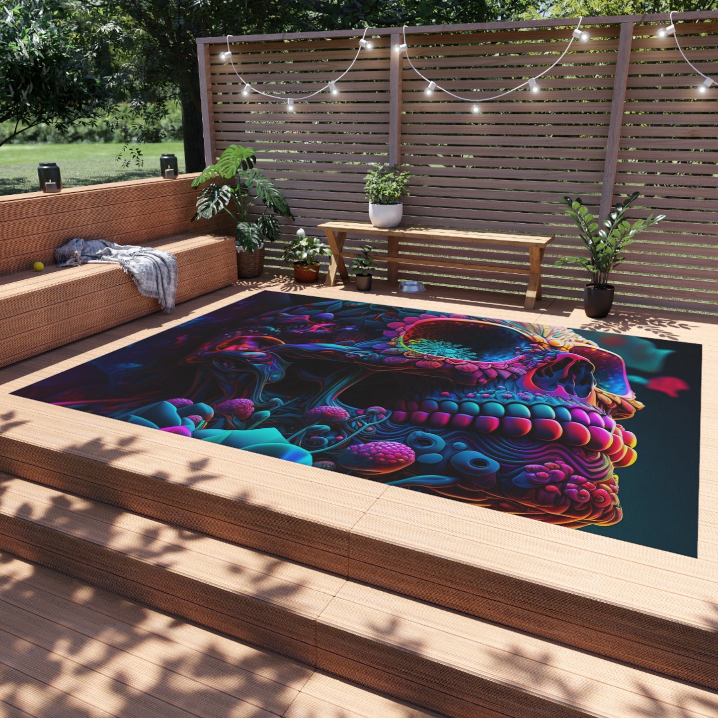 Outdoor Rug  Florescent Skull Death 3