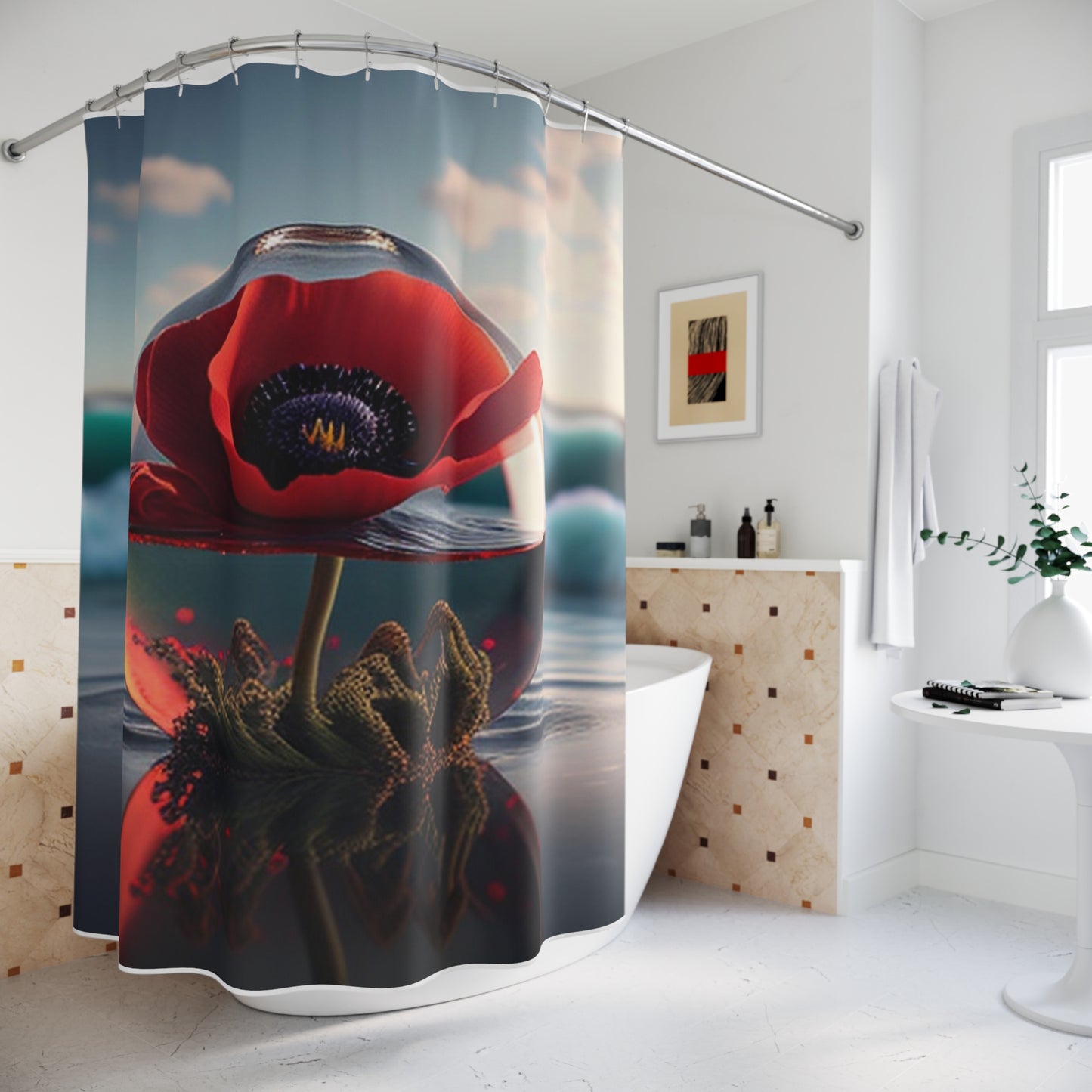 Polyester Shower Curtain Red Anemone in a Vase 4