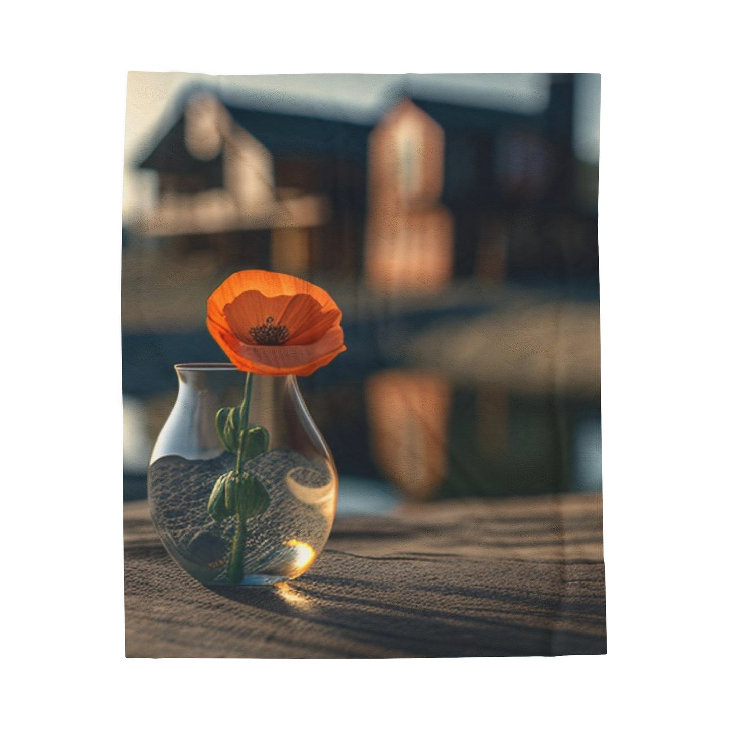 Velveteen Plush Blanket Orange Poppy in a Vase 4