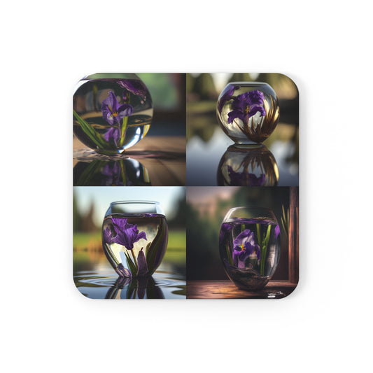 Corkwood Coaster Set Purple Iris in a vase 5