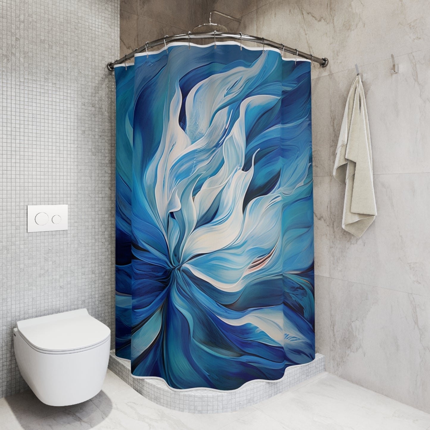 Polyester Shower Curtain Blue Tluip Abstract 1