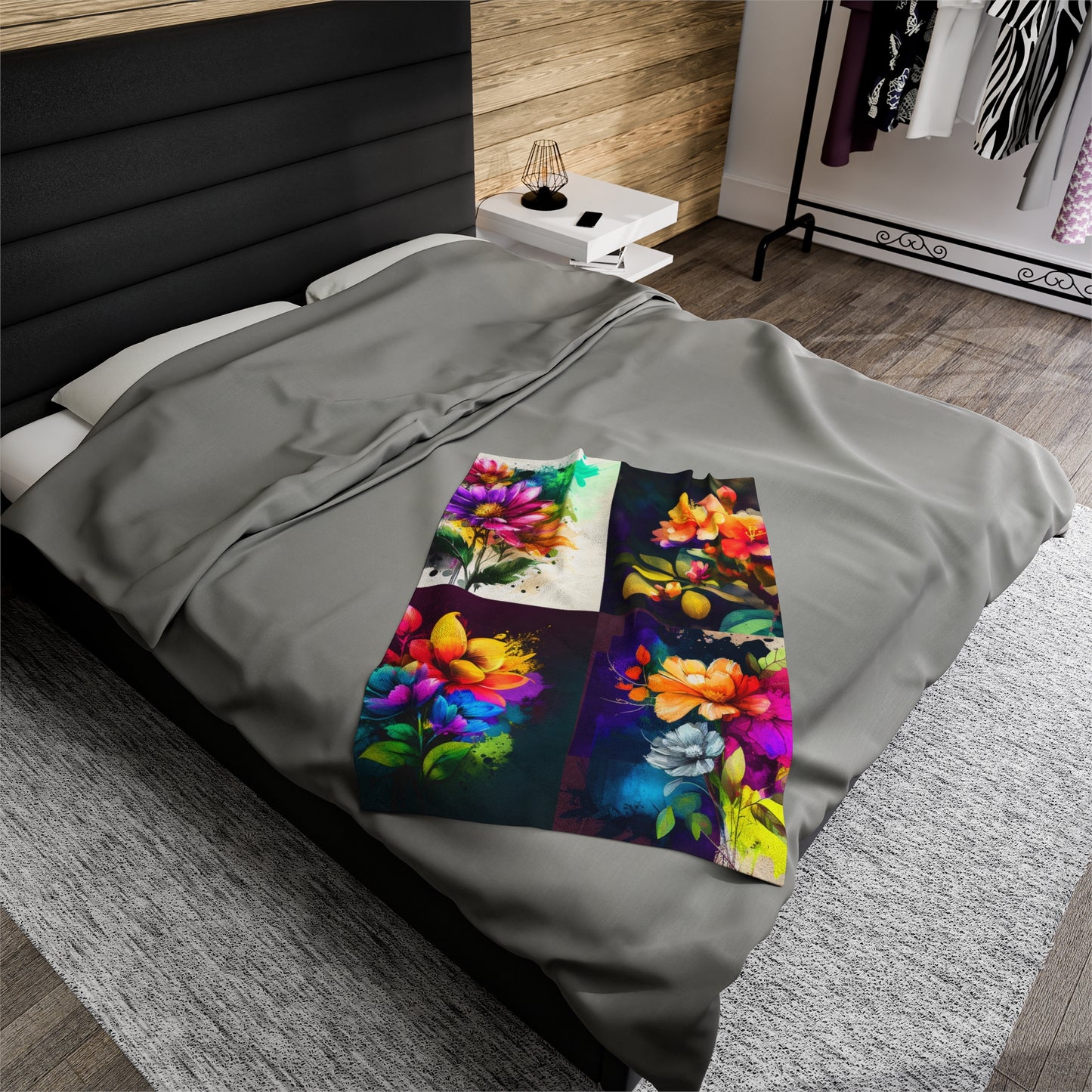 Velveteen Plush Blanket Bright Spring Flowers 5