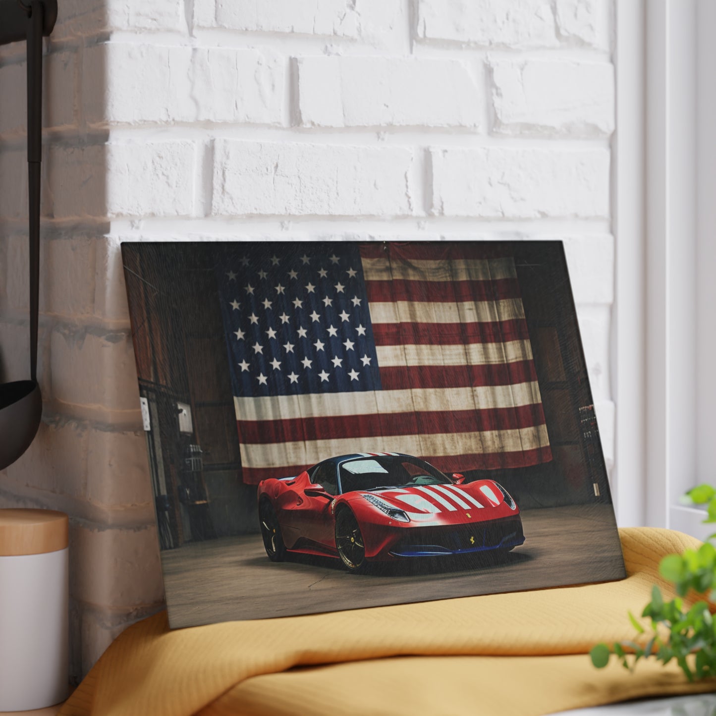 Glass Cutting Board American Flag Farrari 4