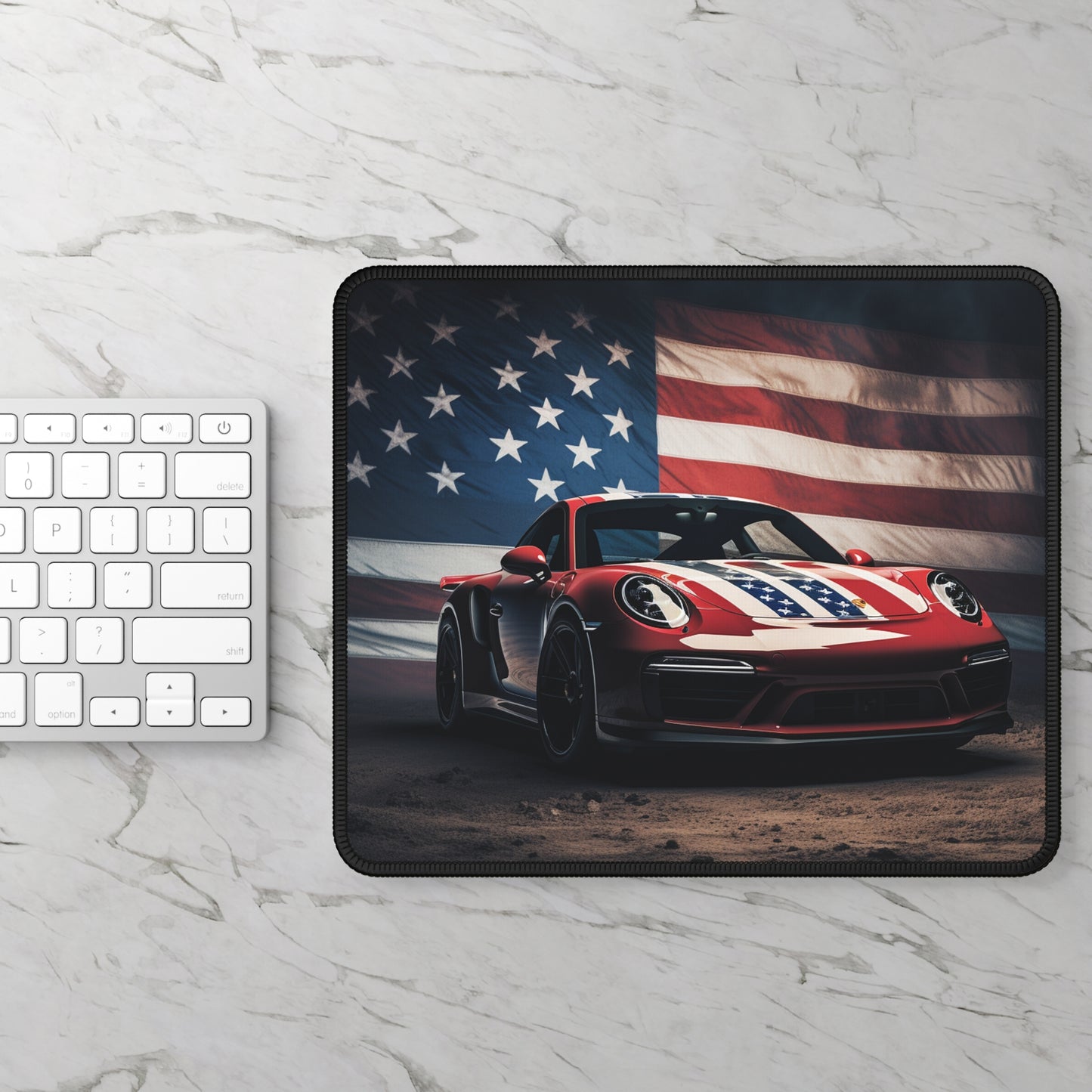 Gaming Mouse Pad  American Flag Background Porsche 3