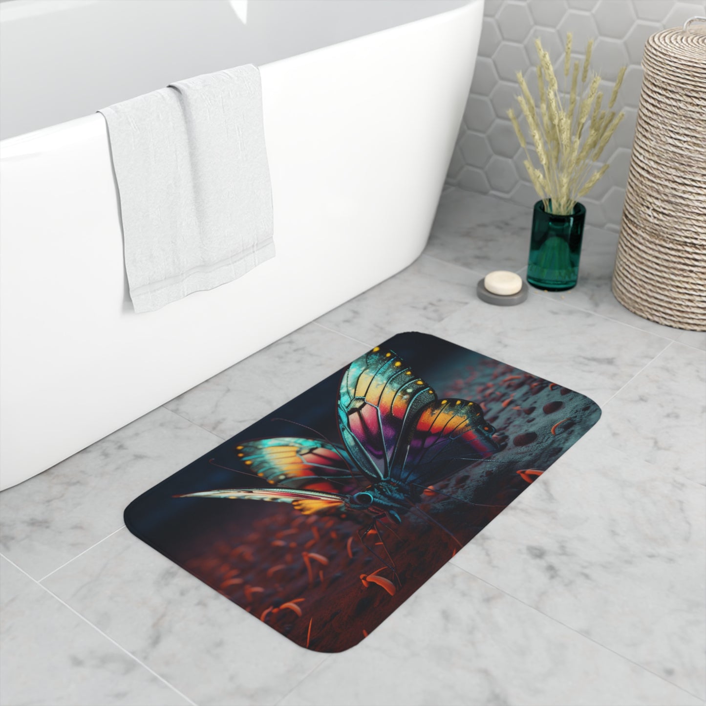 Memory Foam Bath Mat Hyper Colorful Butterfly Macro 1