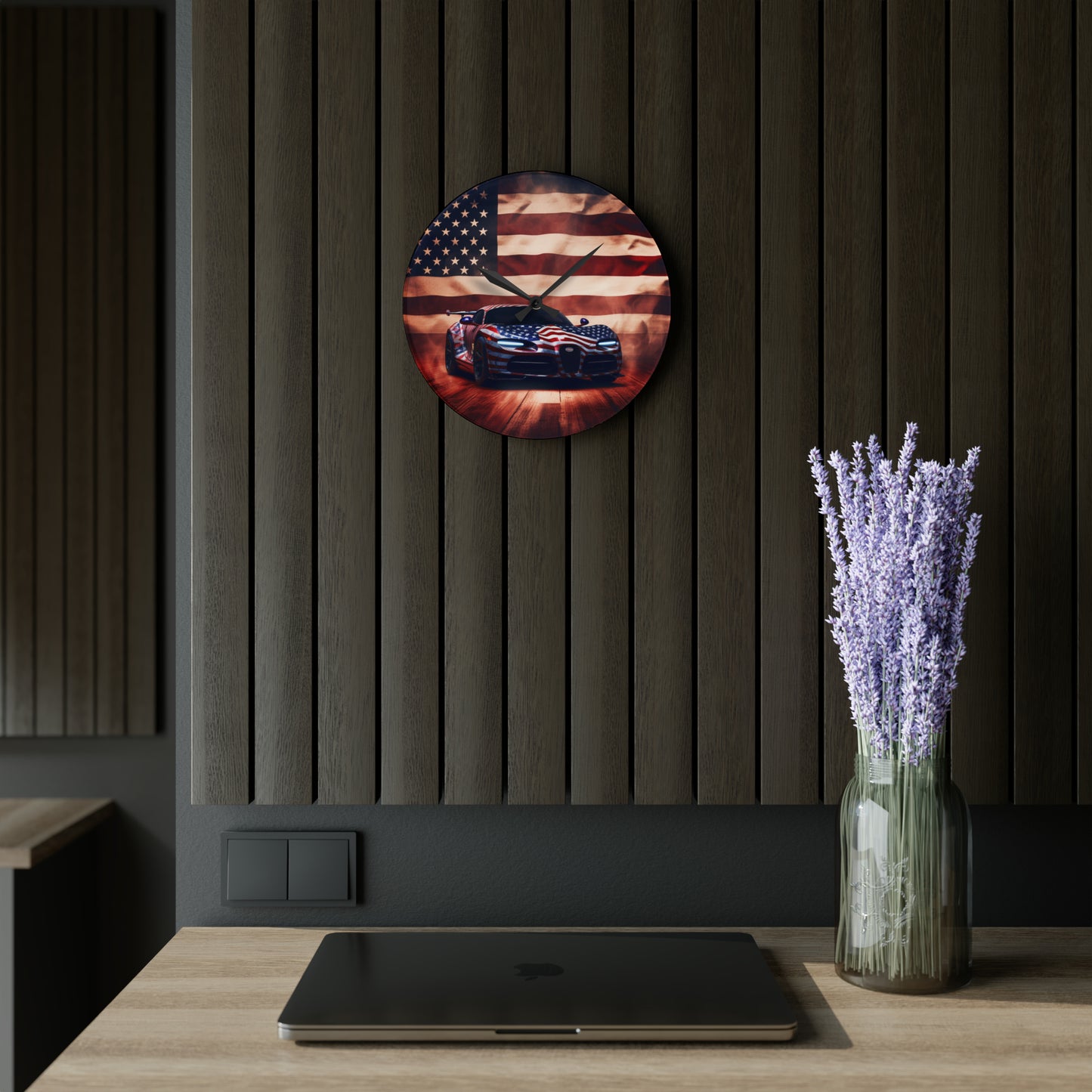 Acrylic Wall Clock Abstract American Flag Background Bugatti 2