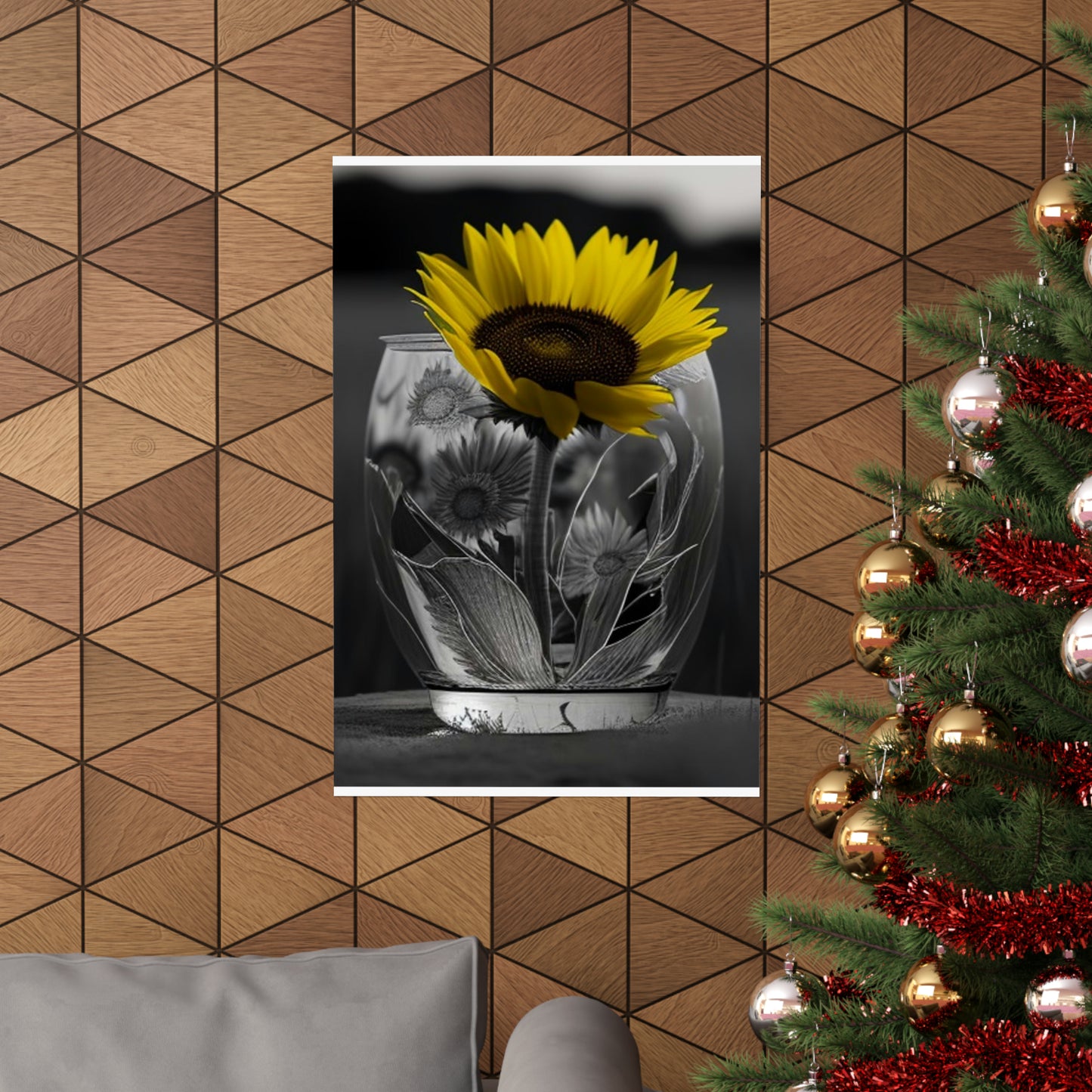 Premium Matte Vertical Posters Yellw Sunflower in a vase 1