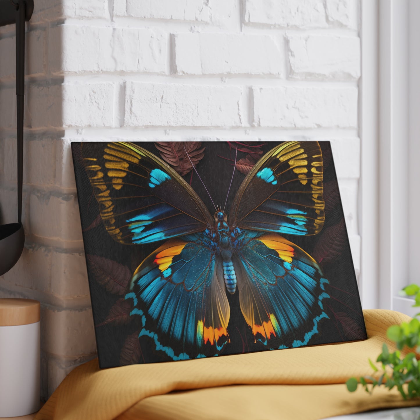 Glass Cutting Board Neon Butterfly Flair 1