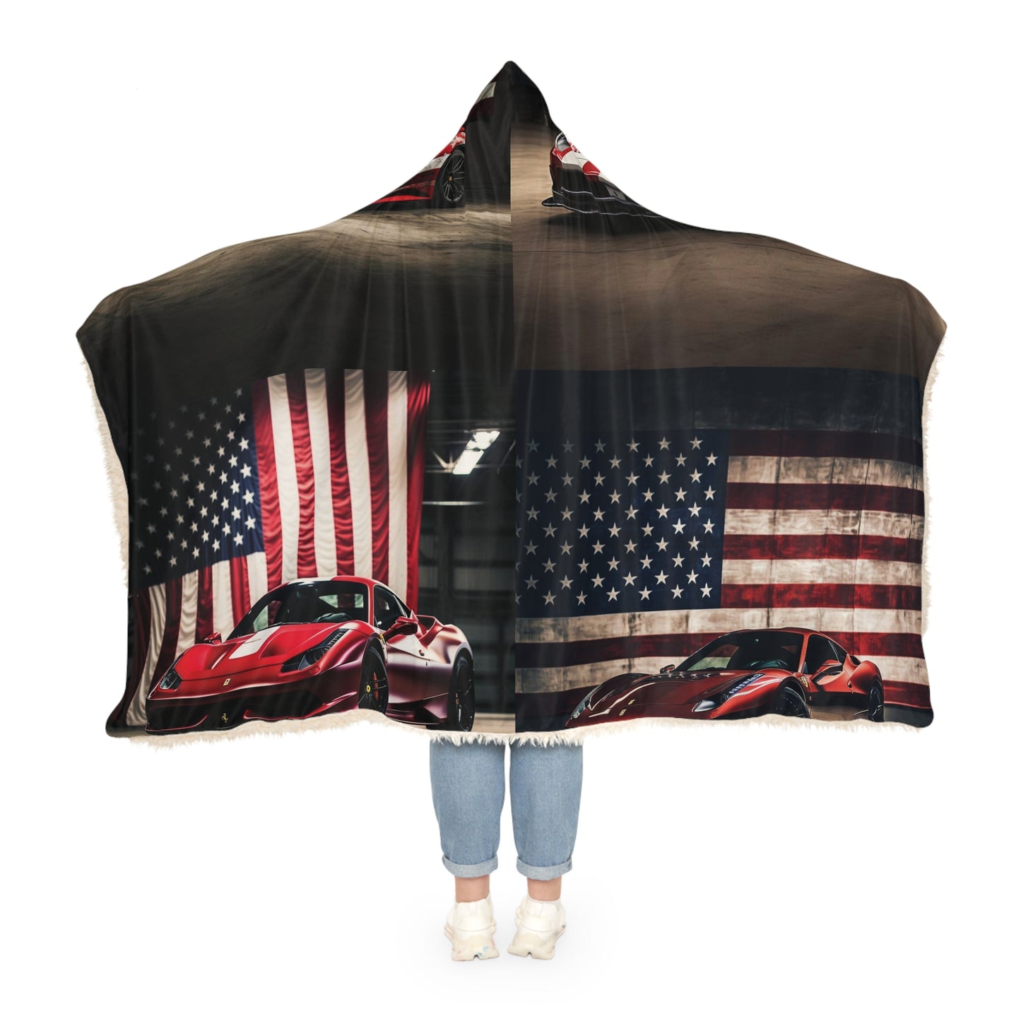 Snuggle Hooded Blanket American Flag Background Ferrari 5