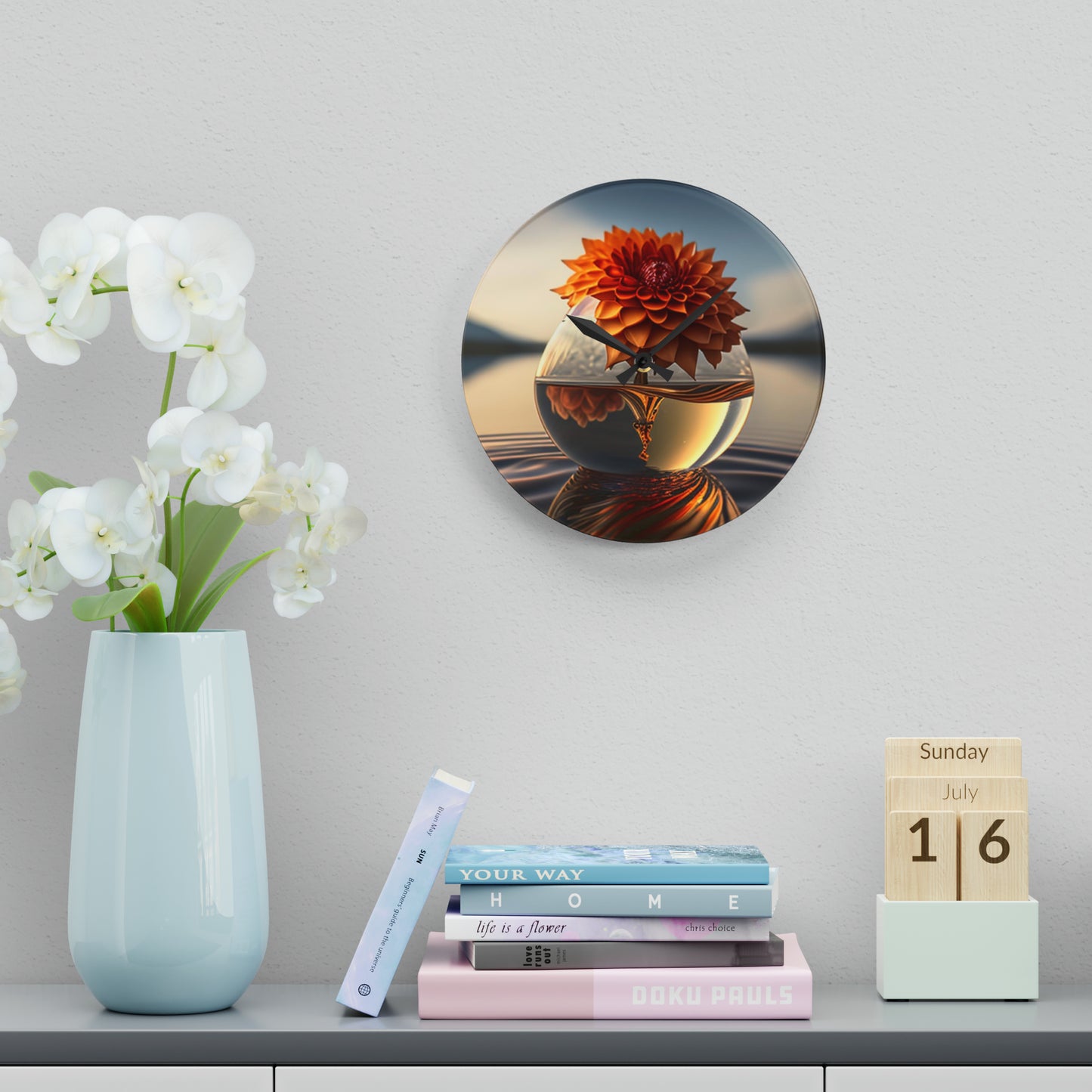 Acrylic Wall Clock Dahlia Orange 1