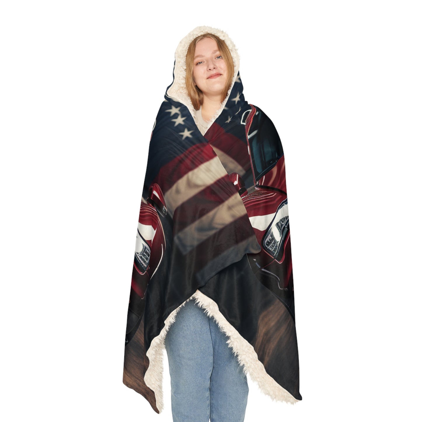 Snuggle Hooded Blanket American Flag Background Bugatti 1