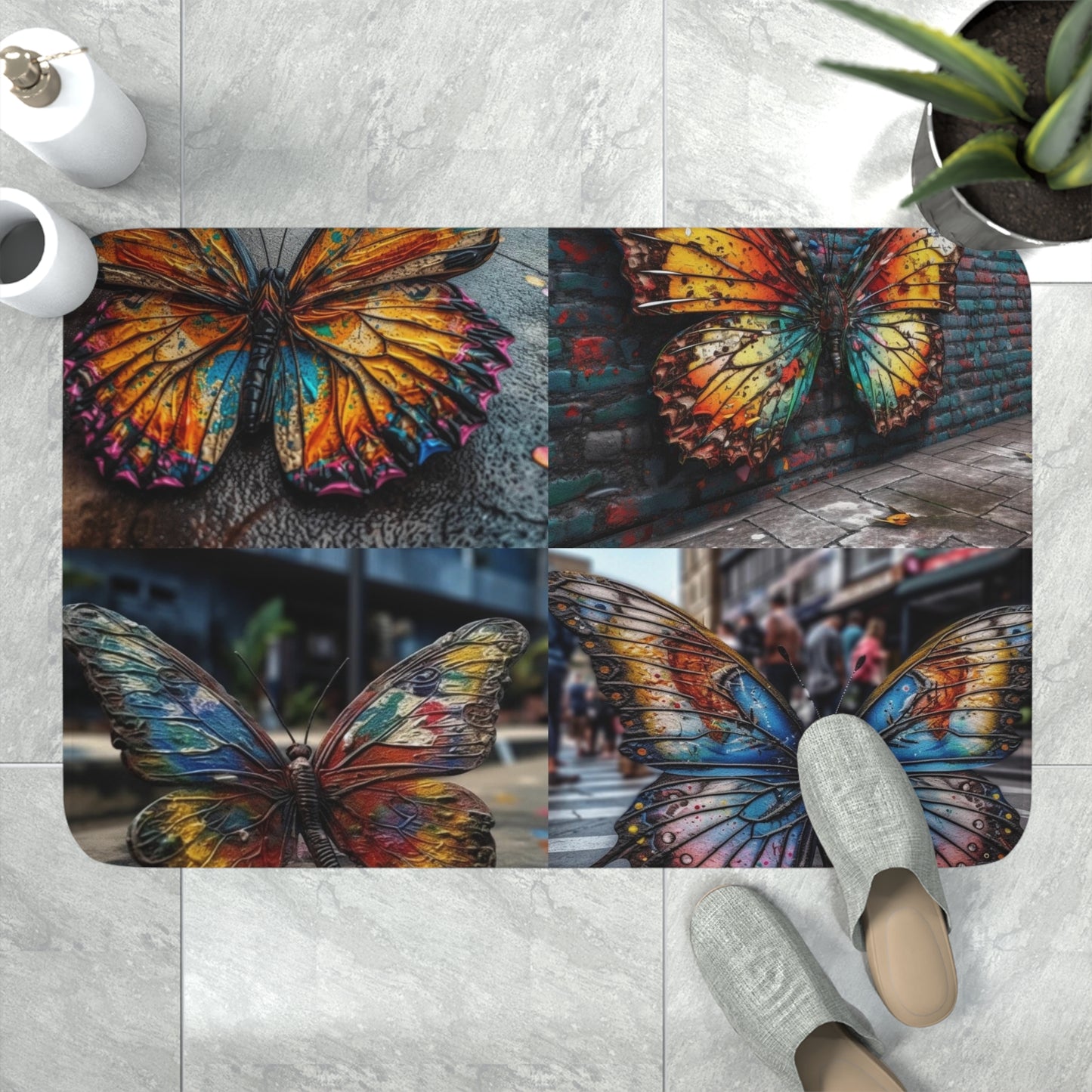 Memory Foam Bath Mat Liquid Street Butterfly 5