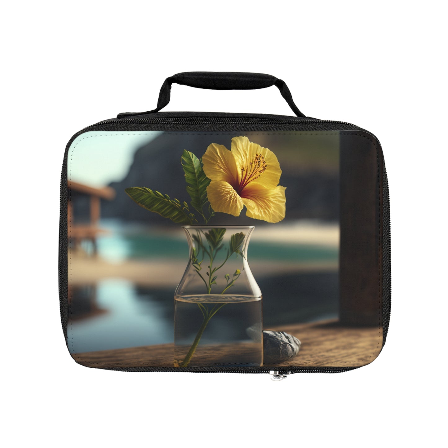 Lunch Bag Yellow Hibiscus Wood 4