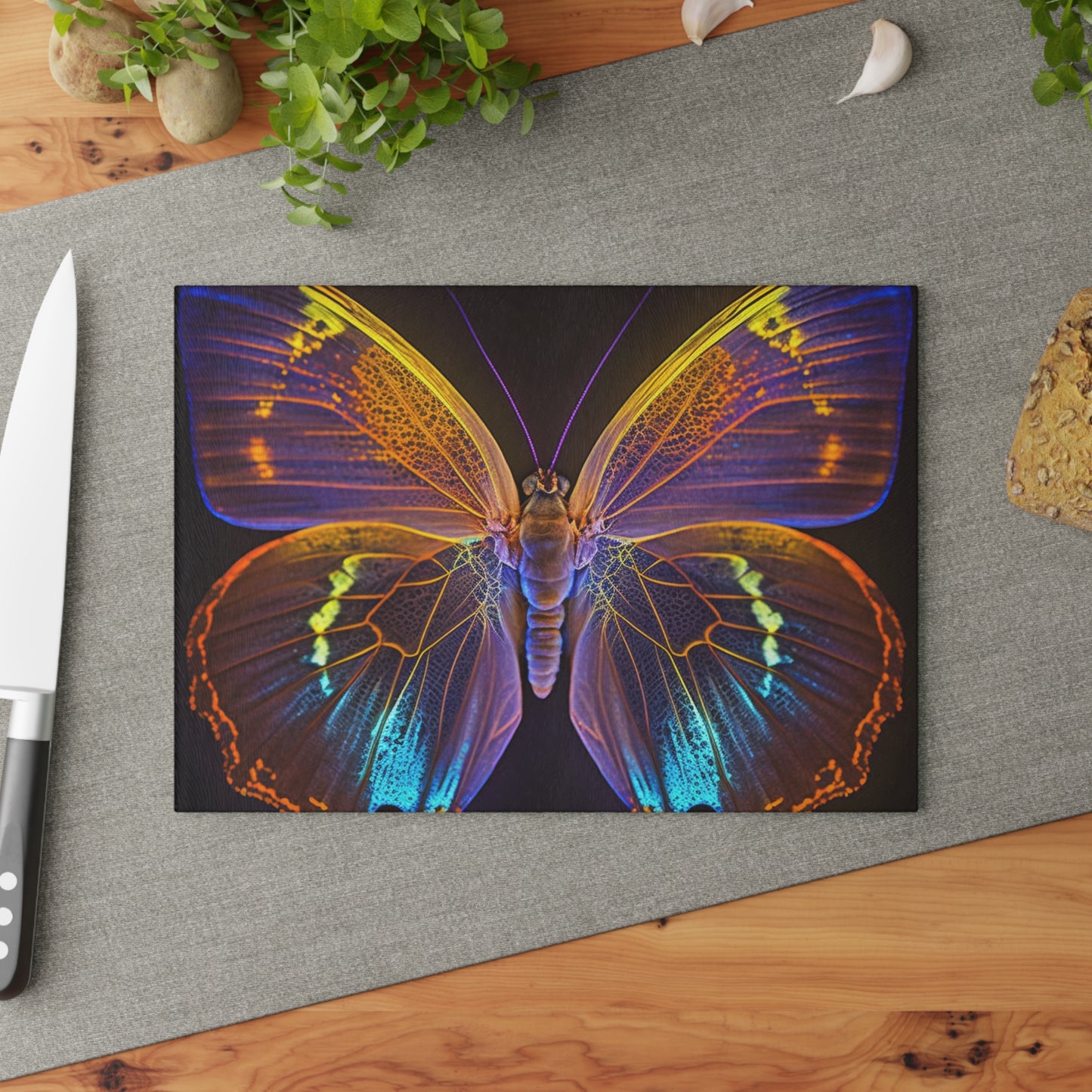 Glass Cutting Board Neon Butterfly Flair 2