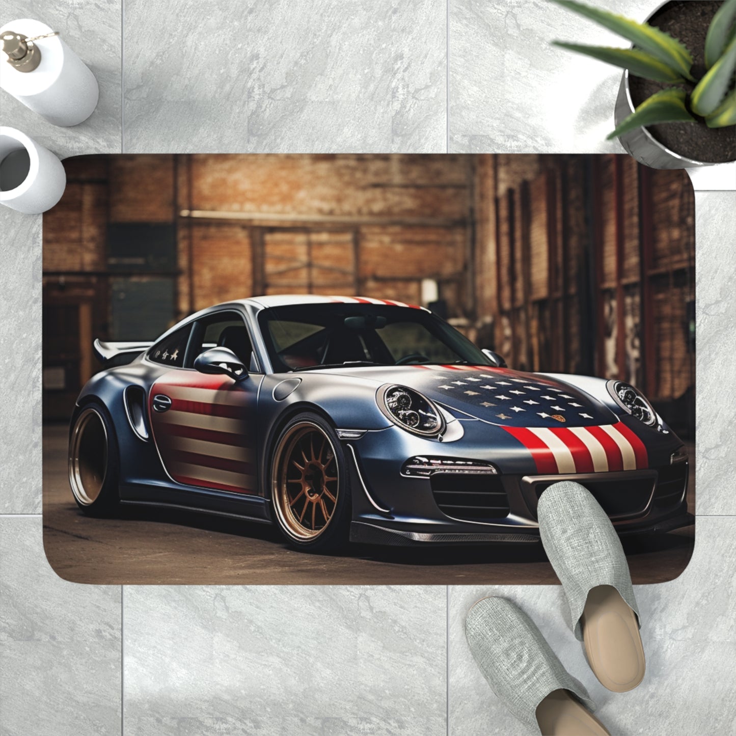 Memory Foam Bath Mat American Flag Porsche 1