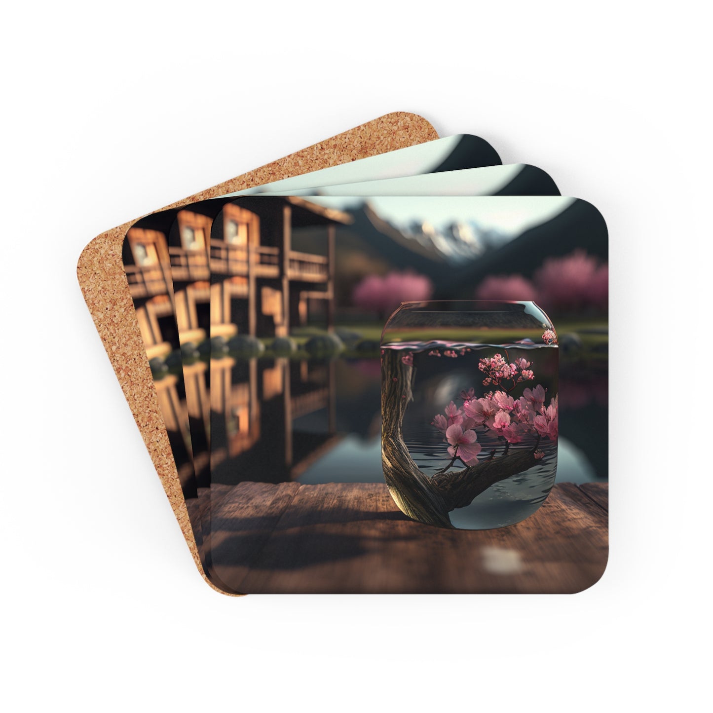 Corkwood Coaster Set Cherry Blossom 3