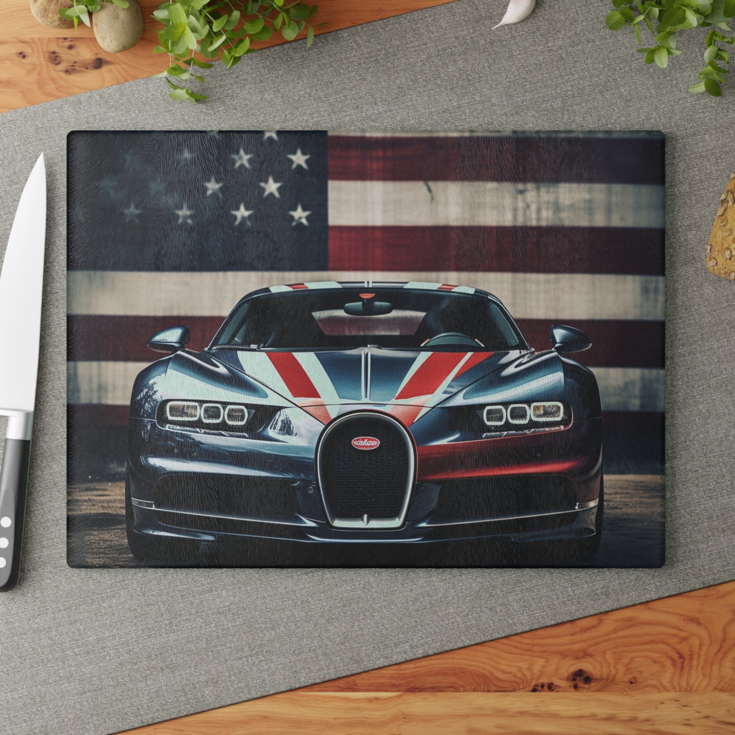 Glass Cutting Board Bugatti Flag 2