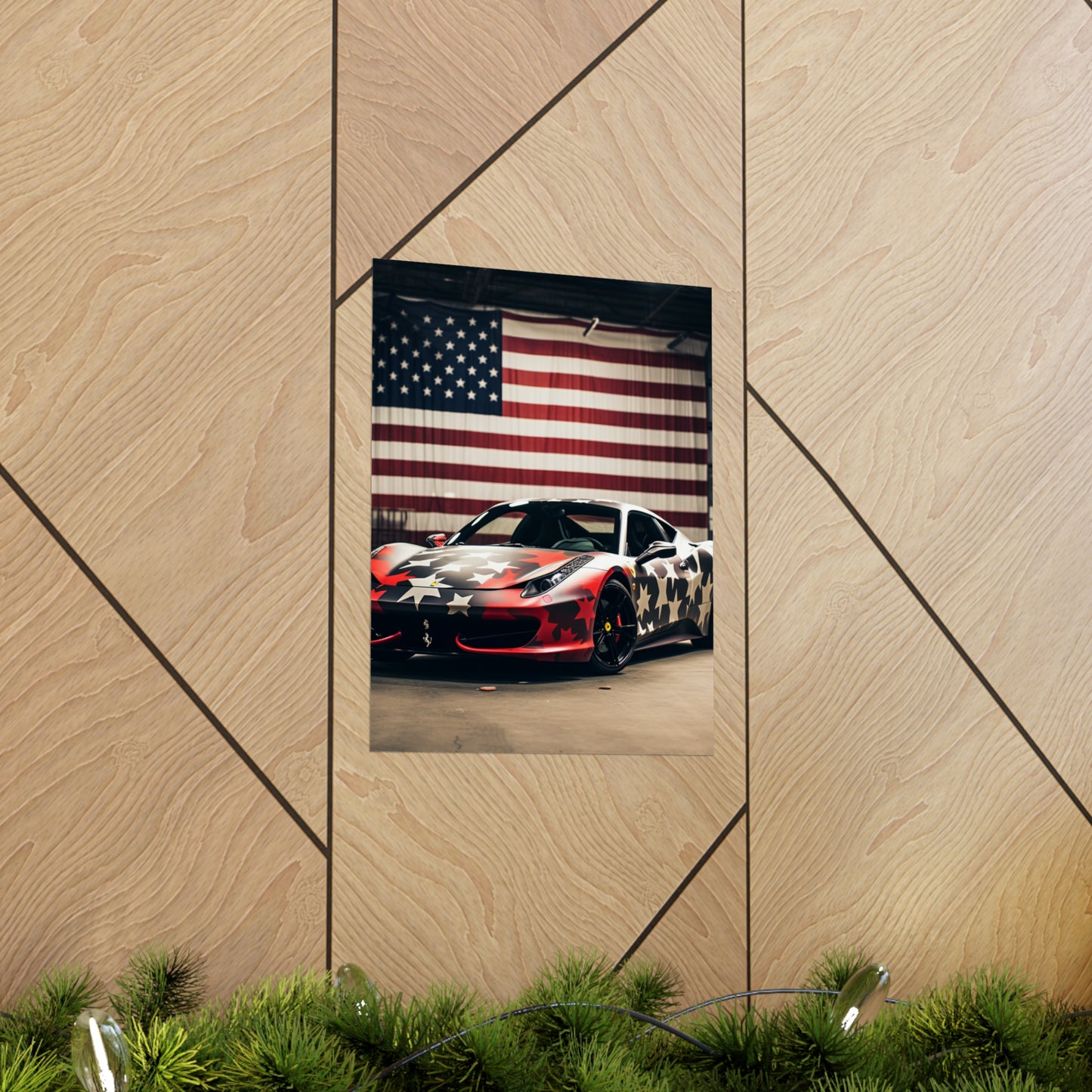 Premium Matte Vertical Posters American Flag Farrari 1