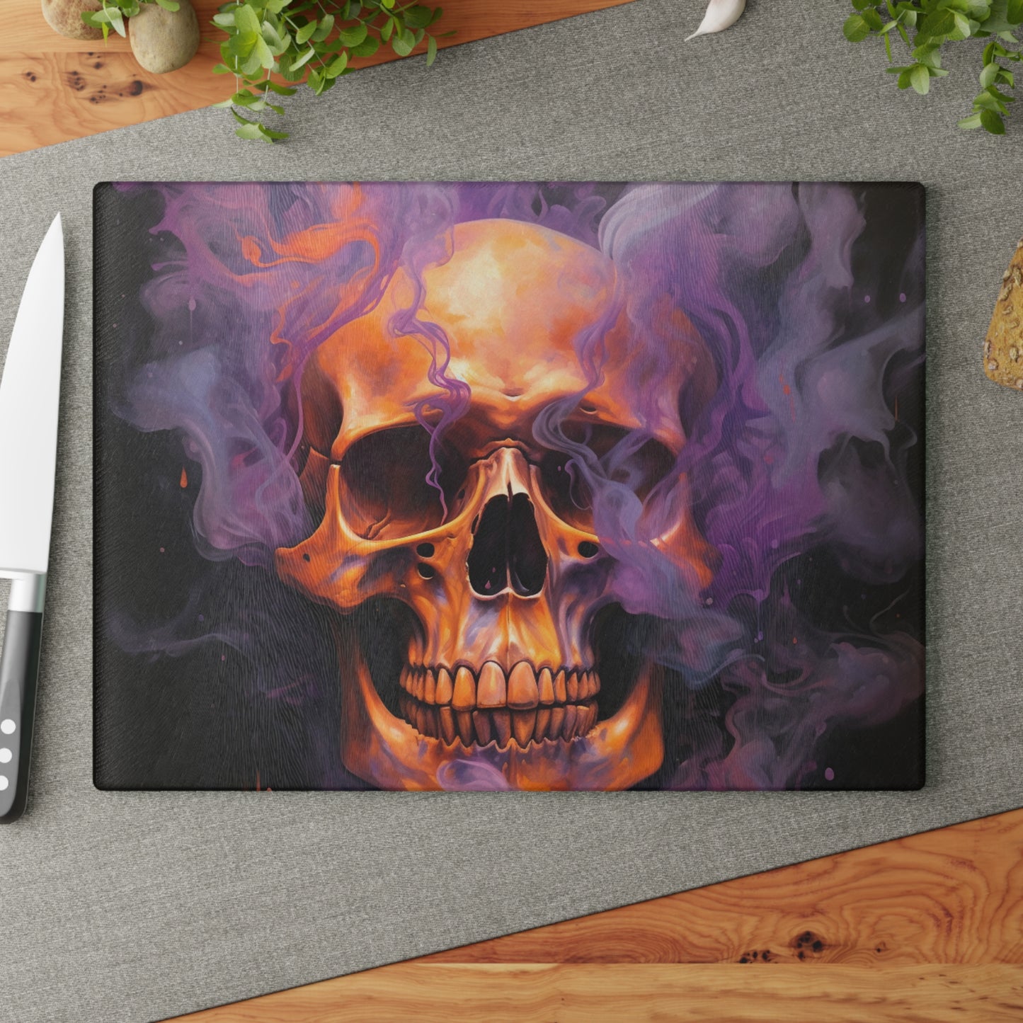 Glass Cutting Board Skull Flames 4