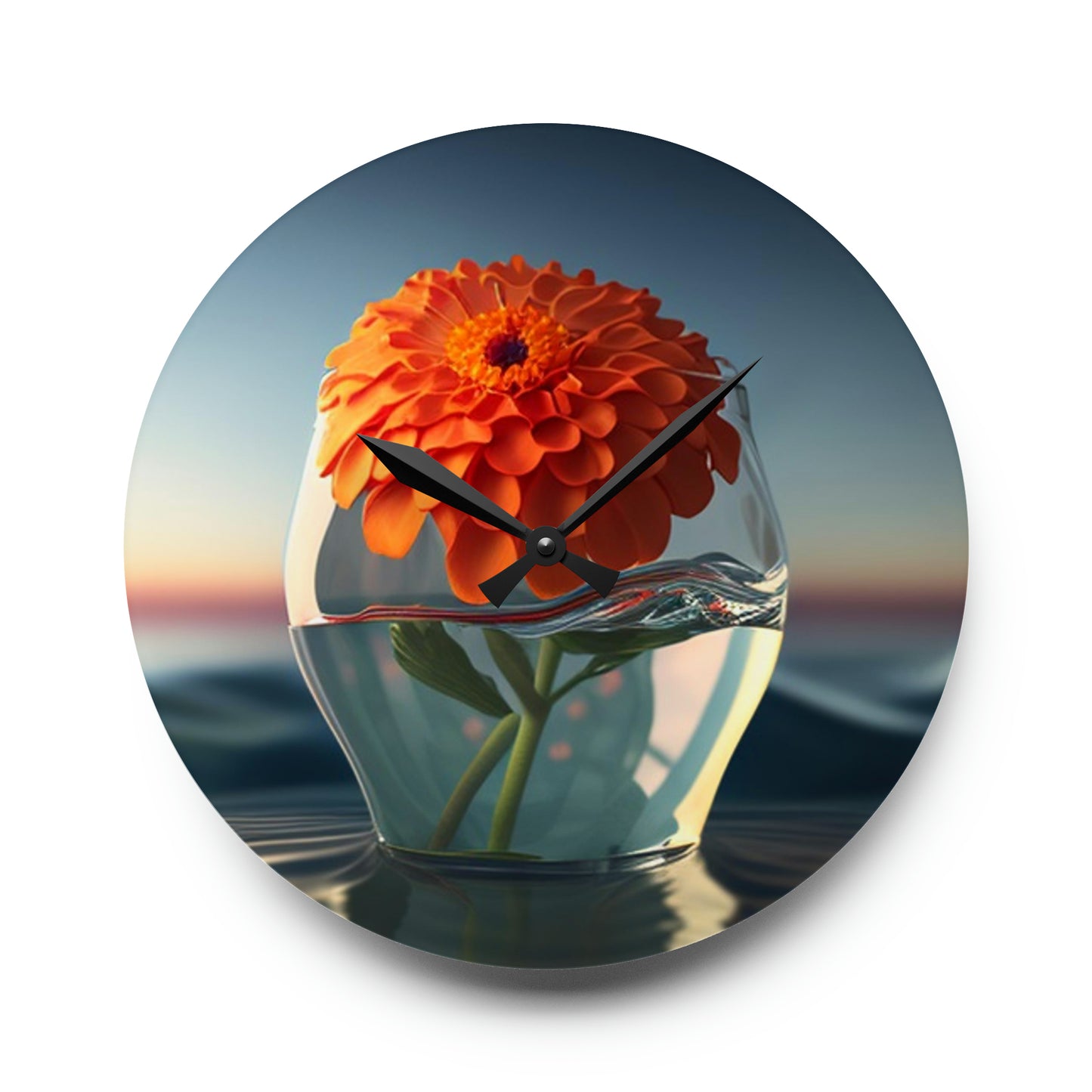 Acrylic Wall Clock Orange Zinnia 4