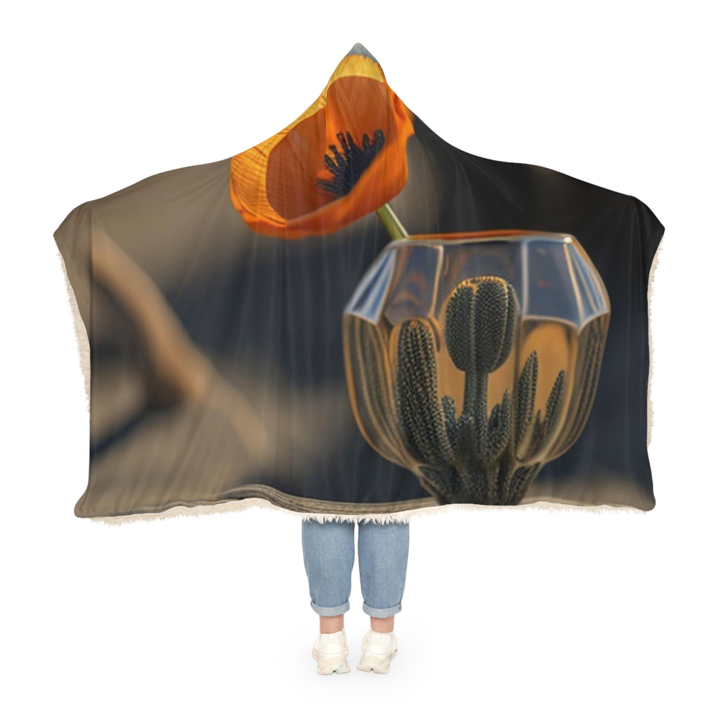 Snuggle Hooded Blanket Orange Poppy in a Vase 2