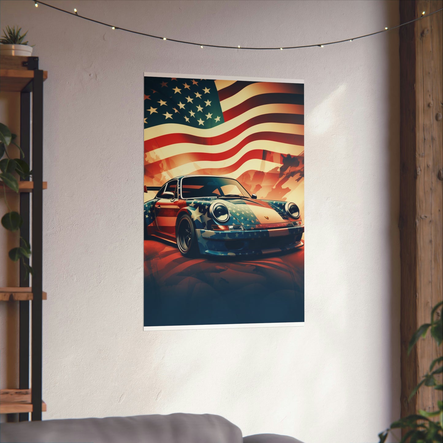 Premium Matte Vertical Posters Abstract American Flag Background Porsche 4