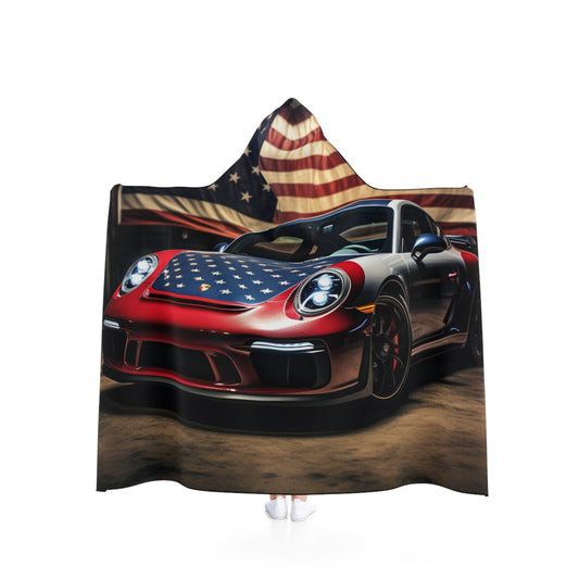 Hooded Blanket American Flag Background Porsche 1