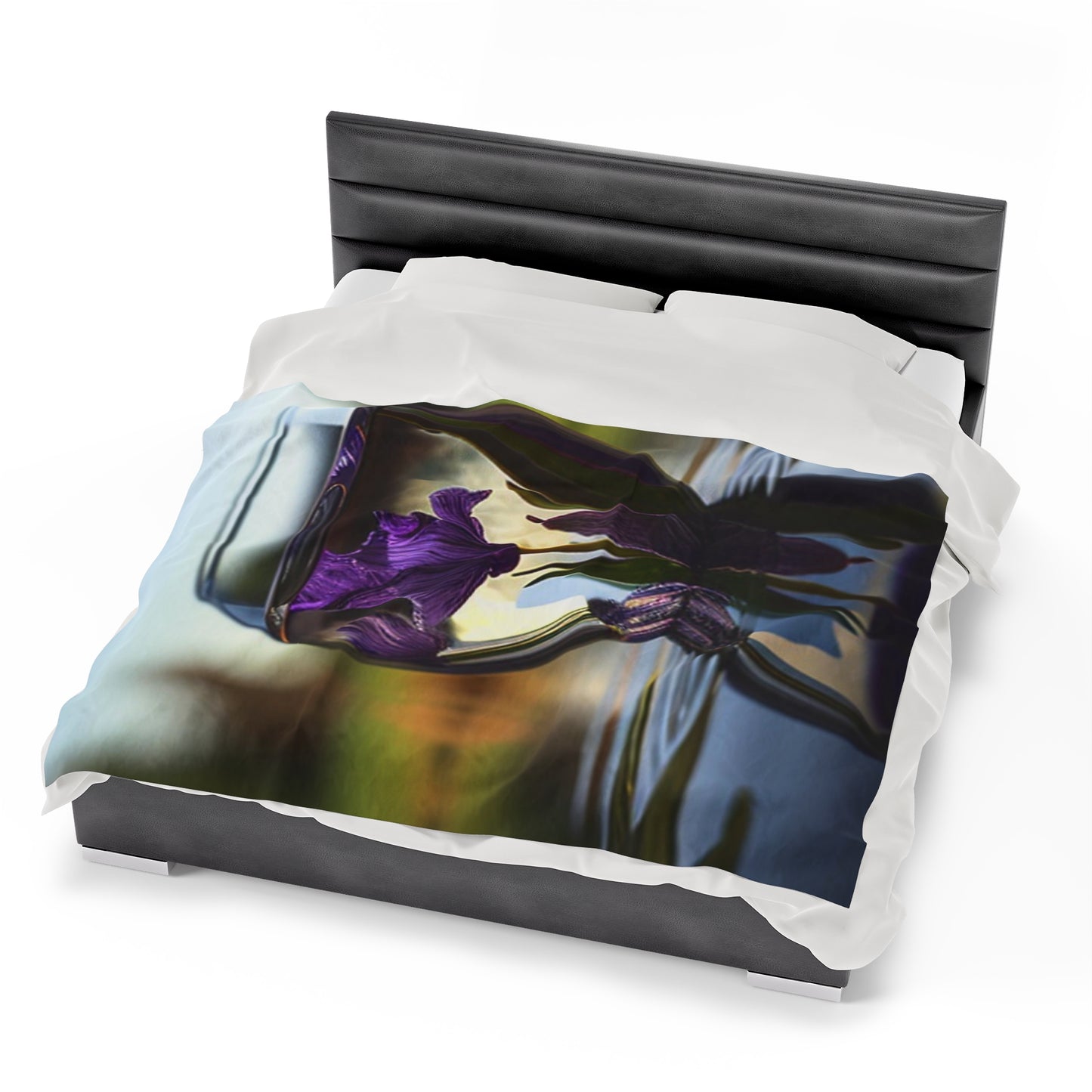 Velveteen Plush Blanket Purple Iris in a vase 3